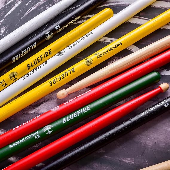 Bluefire 5A Drumsticks - 6 Sticks (3 Pairs), American Hickory with Acorn Tip, Weight Matched for Consistent Feel & Balance, Perfect for Practice and Performance (Green)