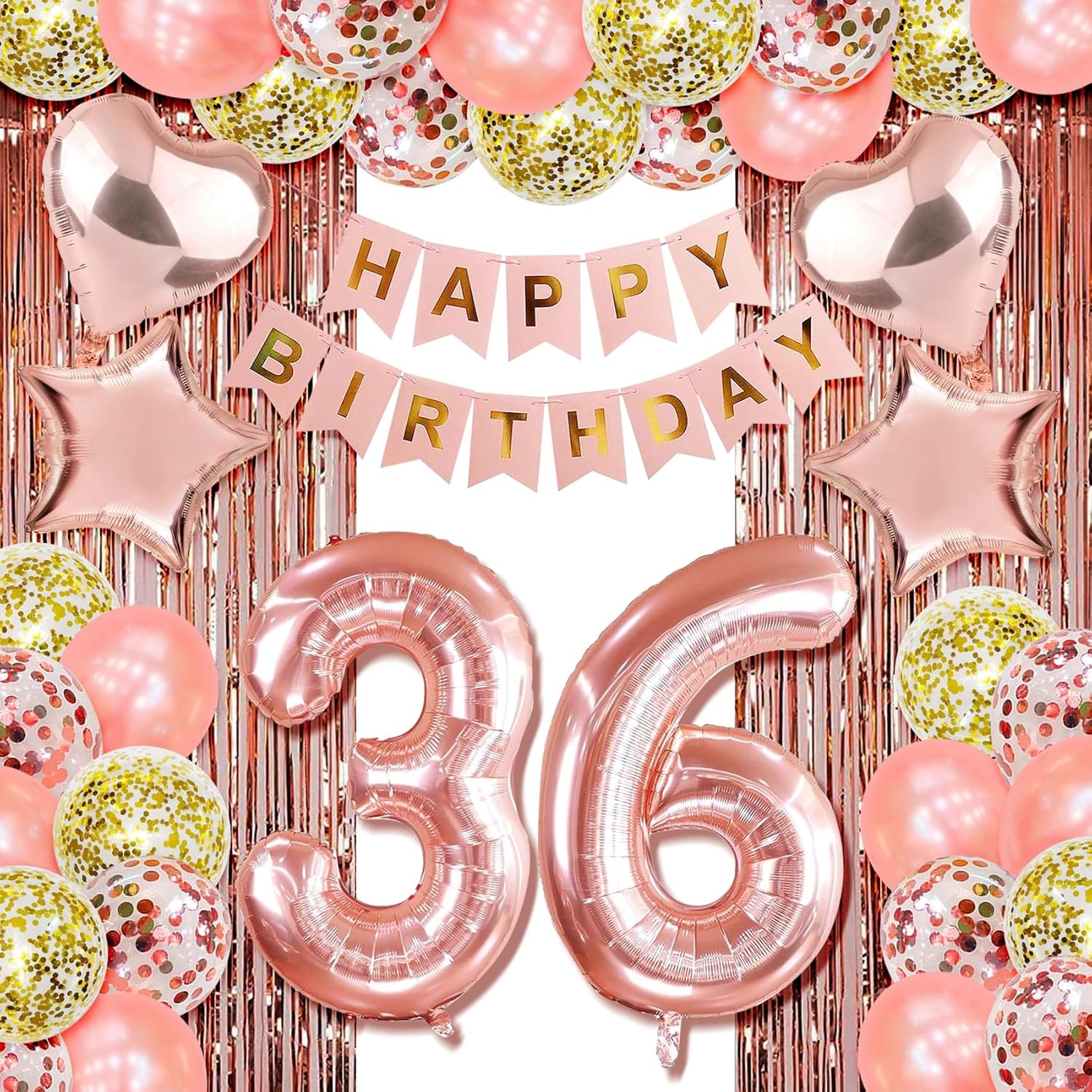 Amazon.com: Rose Gold 36th Birthday Decorations for Women - Happy 36th ...