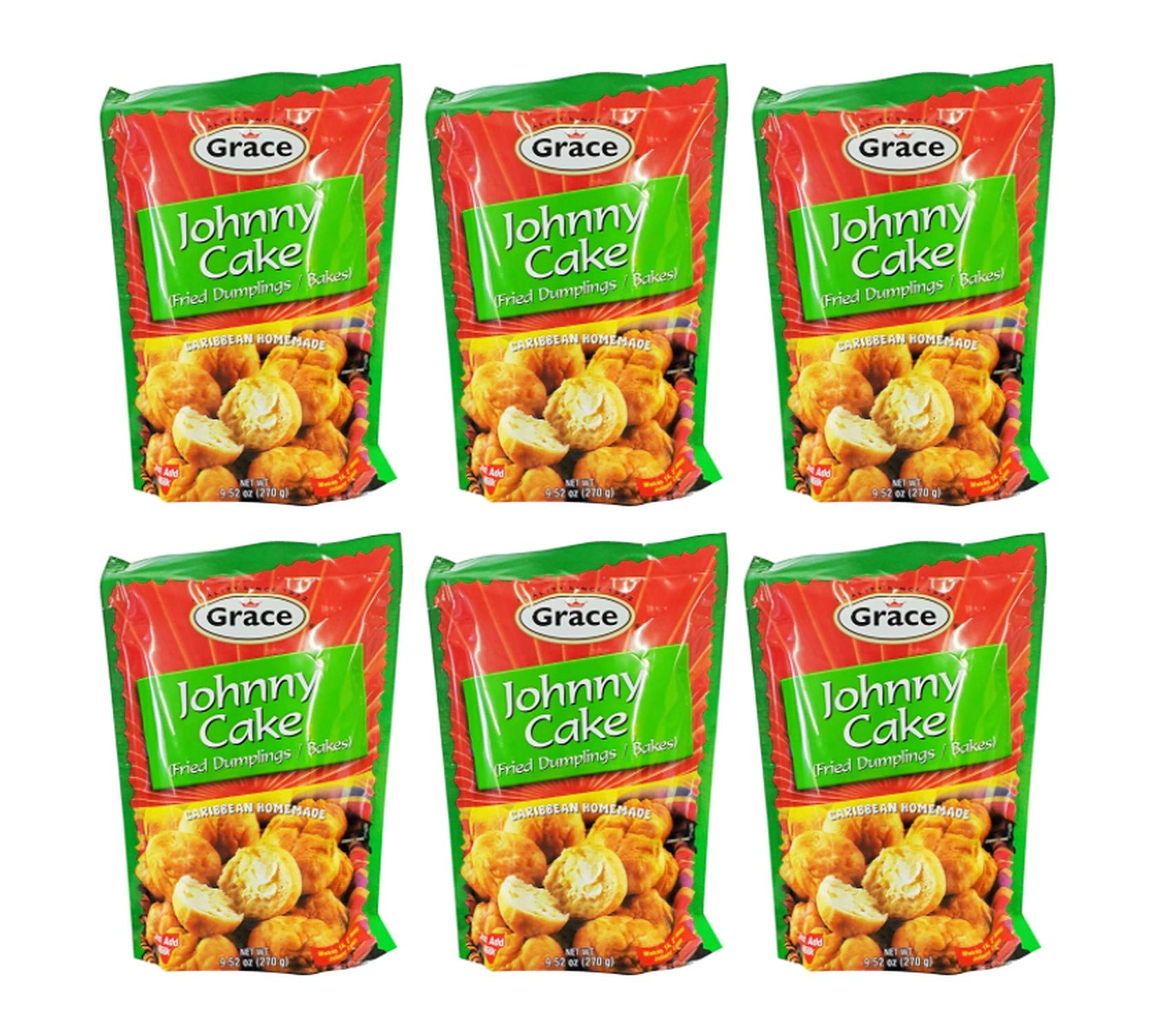 Grace Johnny Cake Caribbean Homemade Fried Dumplings/Bake Mix (6 Pack, Total of 57.12oz)