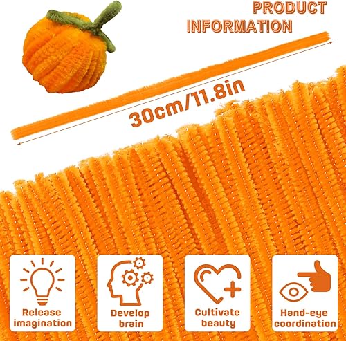 Miniatura 2 de 180 piezas de limpieza de tuberías de chenilla, limpiadores de tuberías naranja para manualidades, 11.8 pulgadas, tallos de felpilla para