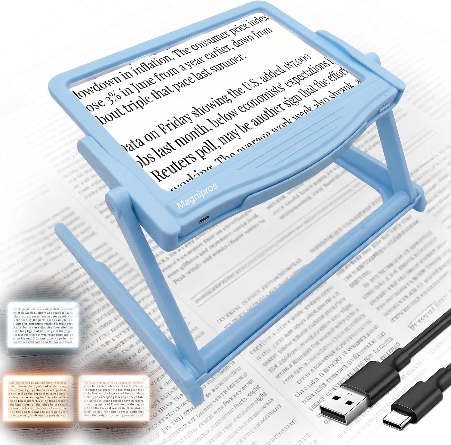  5X LED Page Magnifying Glass, Detachable Stand, 3 Color Modes thumbnail