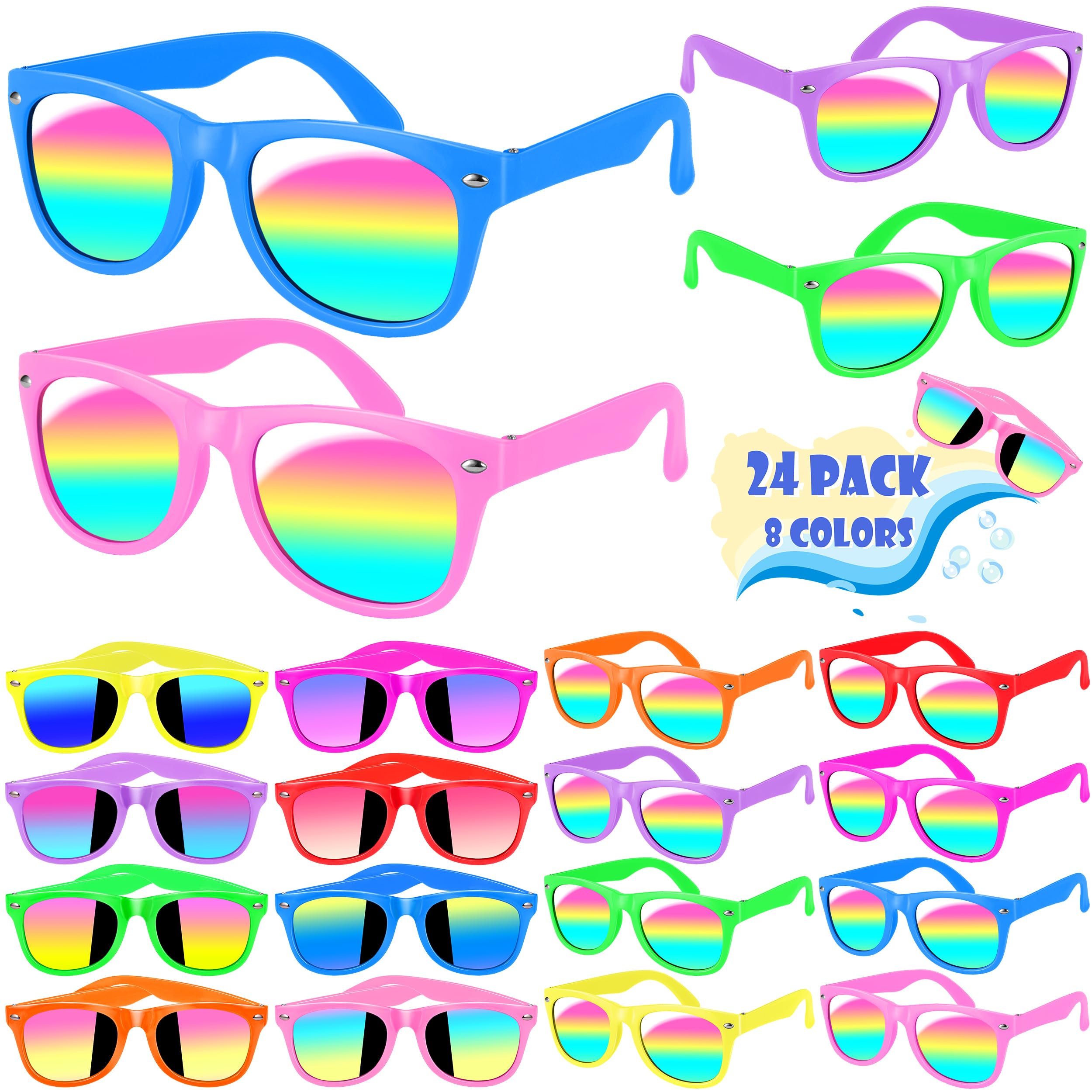 Kids Sunglasses Bulk - 24 Pack UV400 Protection for Boys Girls 3-10, Party Favor Goodie Bags Stuffers, Summer Pool Beach Birthday Party Favors