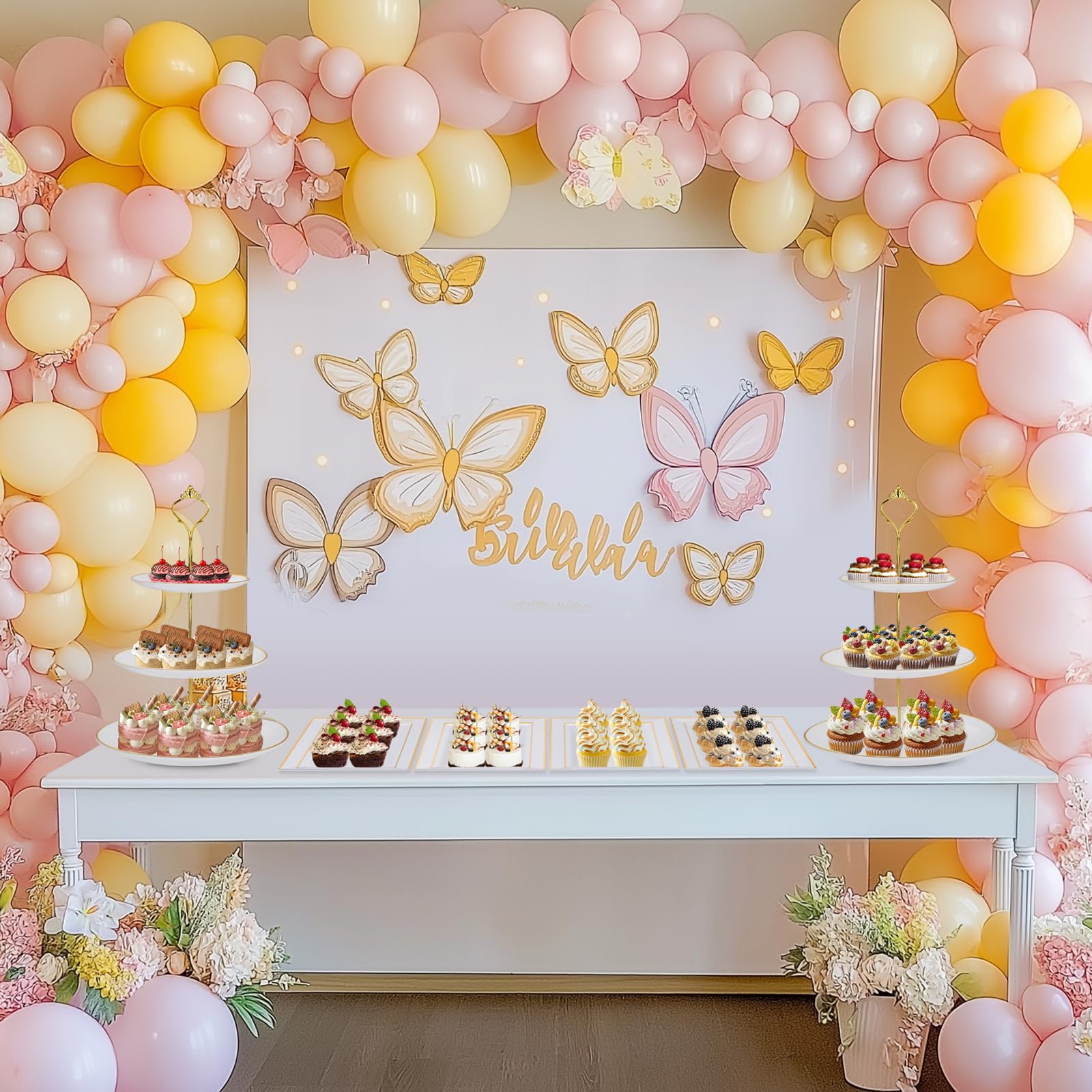 supernal Soportes para cupcakes de 3 niveles, 6 bandejas de plástico, 4 soportes para postres para cupcakes, juego de bandejas de fiesta, platos para tartas incluye 6 bandejas de pastelería, 4