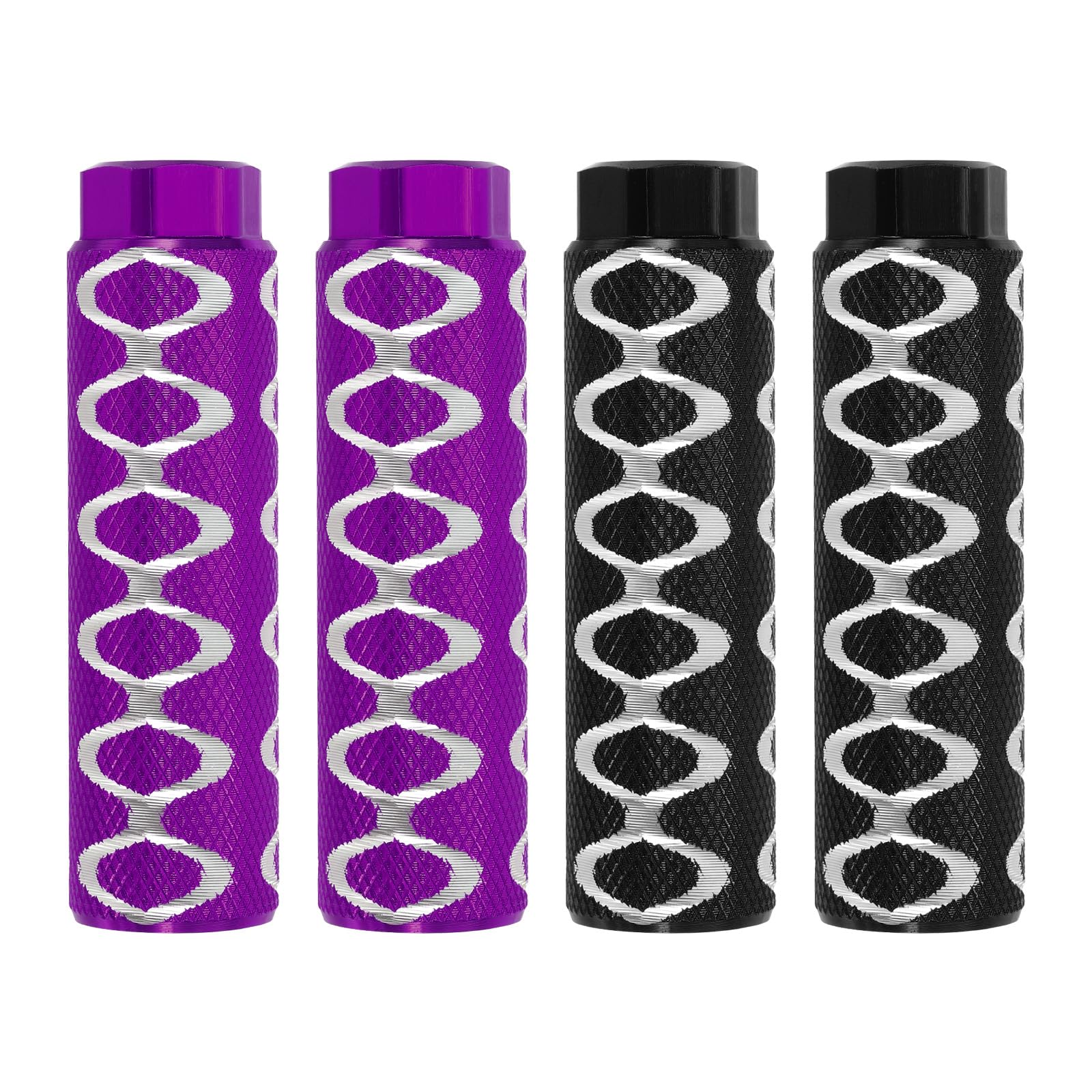 PATIKIL Bike Pegs Fit 3/8 Inch Axles, 4 Pack Aluminum Alloy Anti-Skid Lead Foot Bicycle Peg Back Seat Stands with Stripe for BMX Mountain Dirt Bike Cycling Rear Stunt Pegs, Purple/Blue