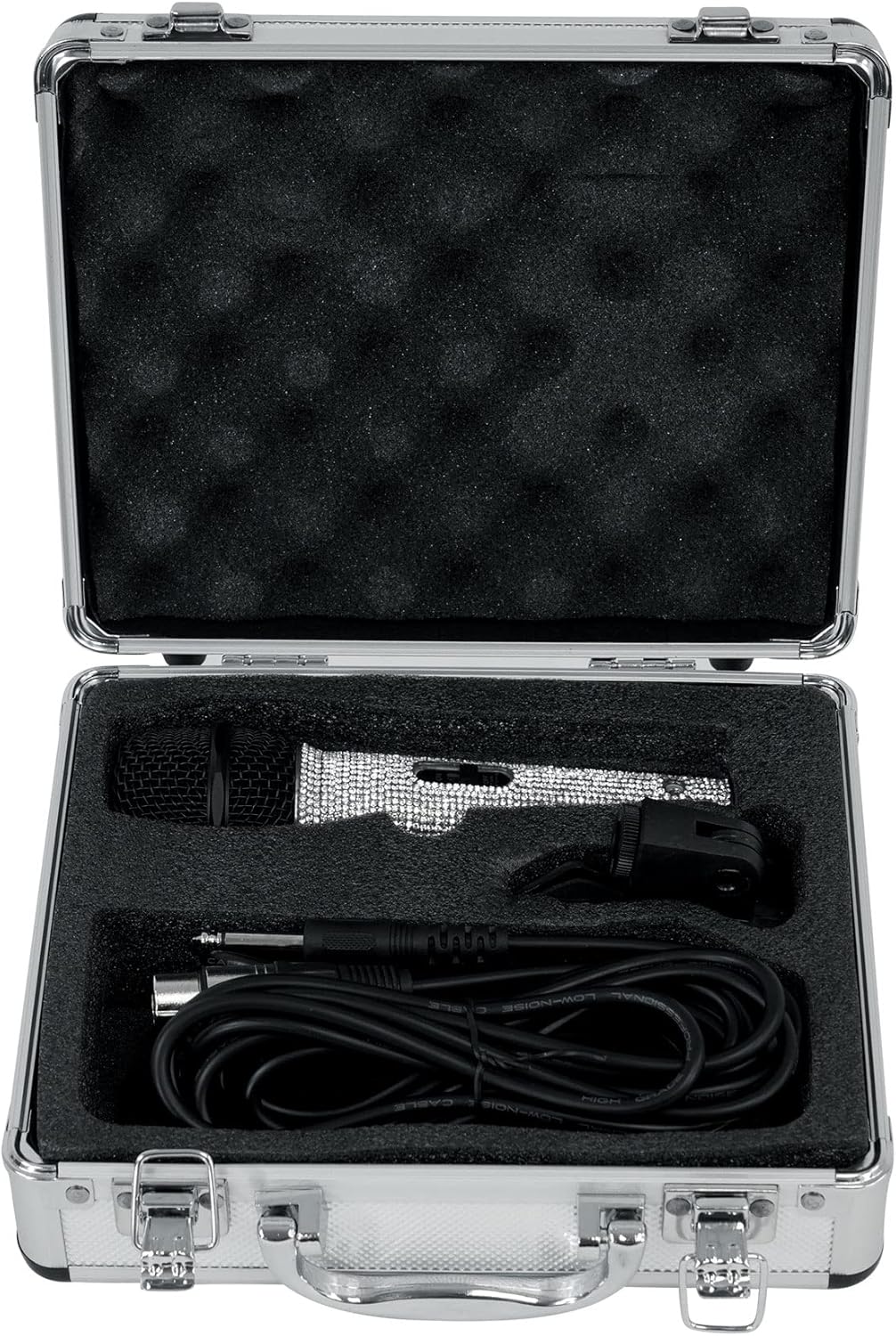 Rockville RMC-ICE Pro Dynamic Vocal Microphone, Cardioid, Faux Diamond-Covered, Rugged Metal Body, 2 Cables, Case, Mic Clip, for Stage, Studio, Karaoke