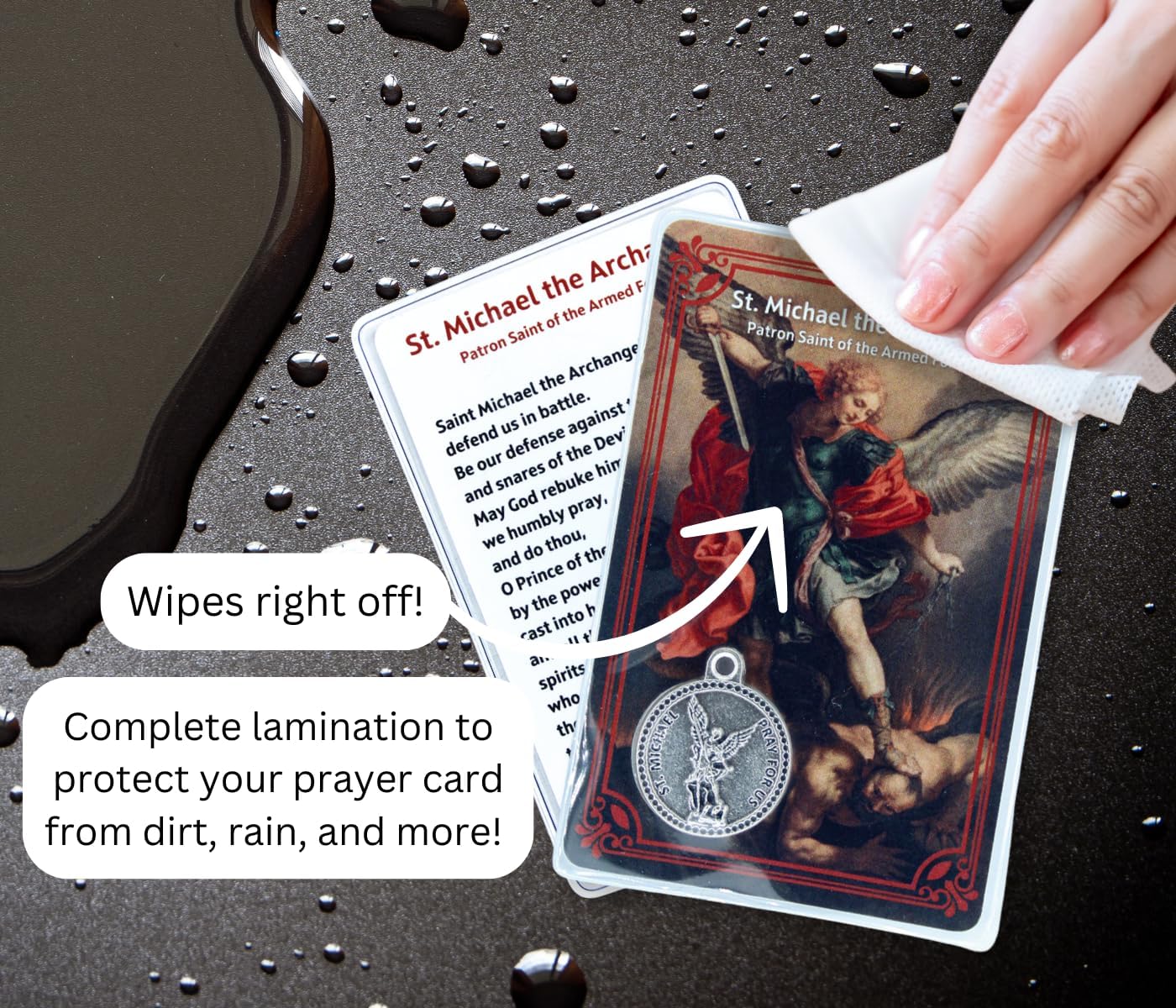 Caritas et Fides St. Michael the Archangel Laminated Holy Card with Medal – Catholic Wallet-Size Patron Saint of Armed Forces & Protection - Image 5