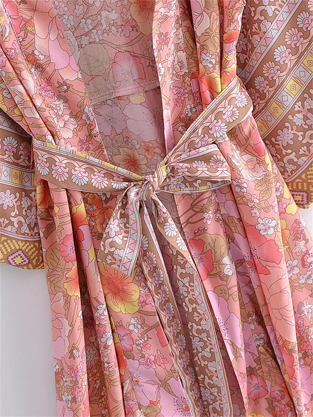 Disimlarl Kimono bohemio con estampado floral para mujer, mangas murciélago, maxi, bata de verano para bikini