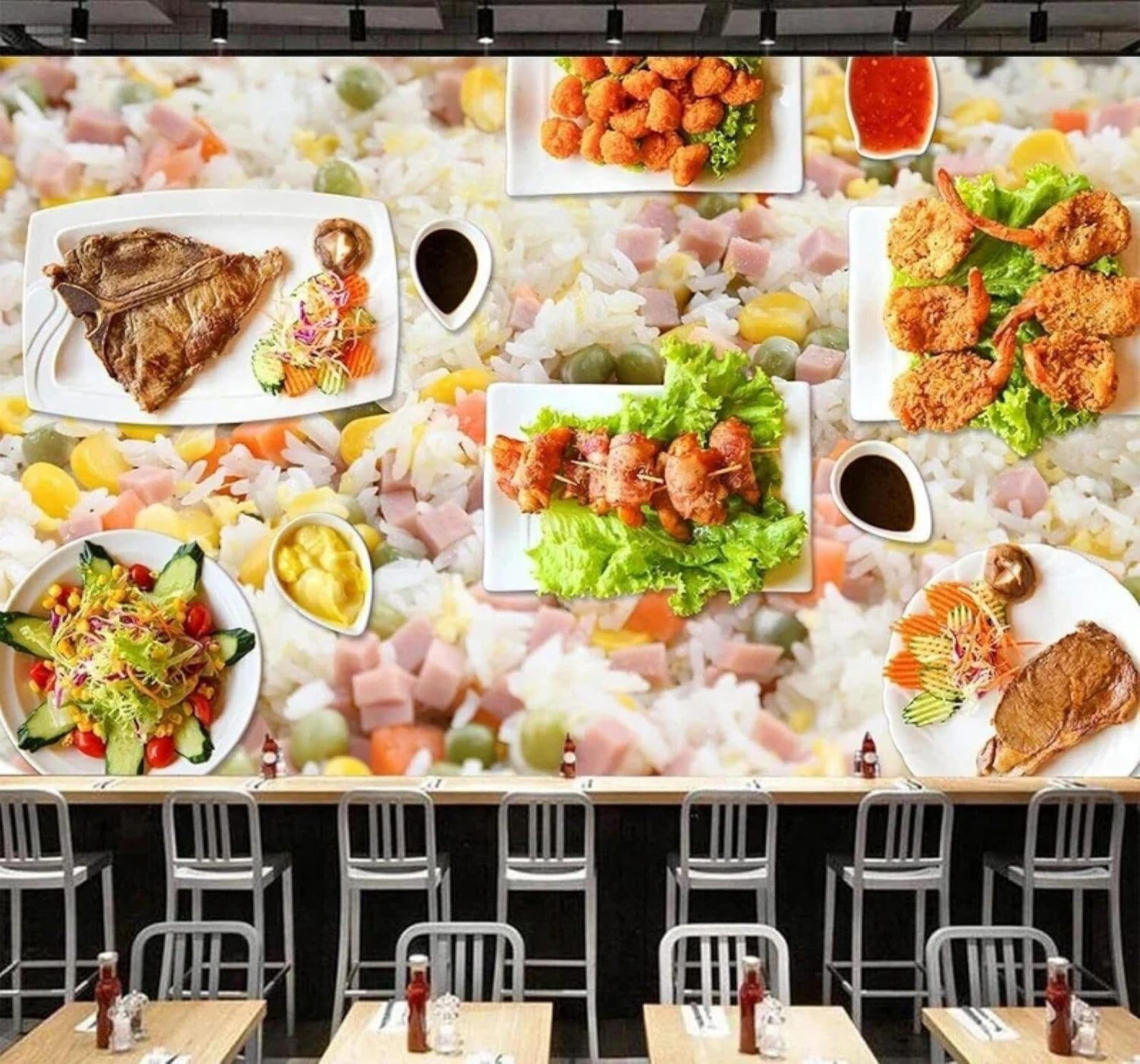 Xlming 250Cm×170Cm(B×H) Delicious Food Restaurant Kitchen Poster 3D Wallpaper Silky Texture Home Study Office Grey Dining Room Sofa Bedroom Living Room Tv Backdrop-250Cm×170Cm