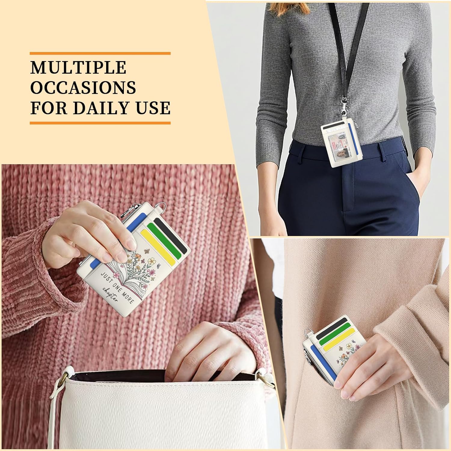 Book Lover Floral Flower Slim Wallet Women Credit Card Holder Cute RFID Blocking Small Card Wallets Mini Front Pocket PU Leather Thin Travel Zipper Coin Cash Ladies Female Wallet Gifts - Image 3