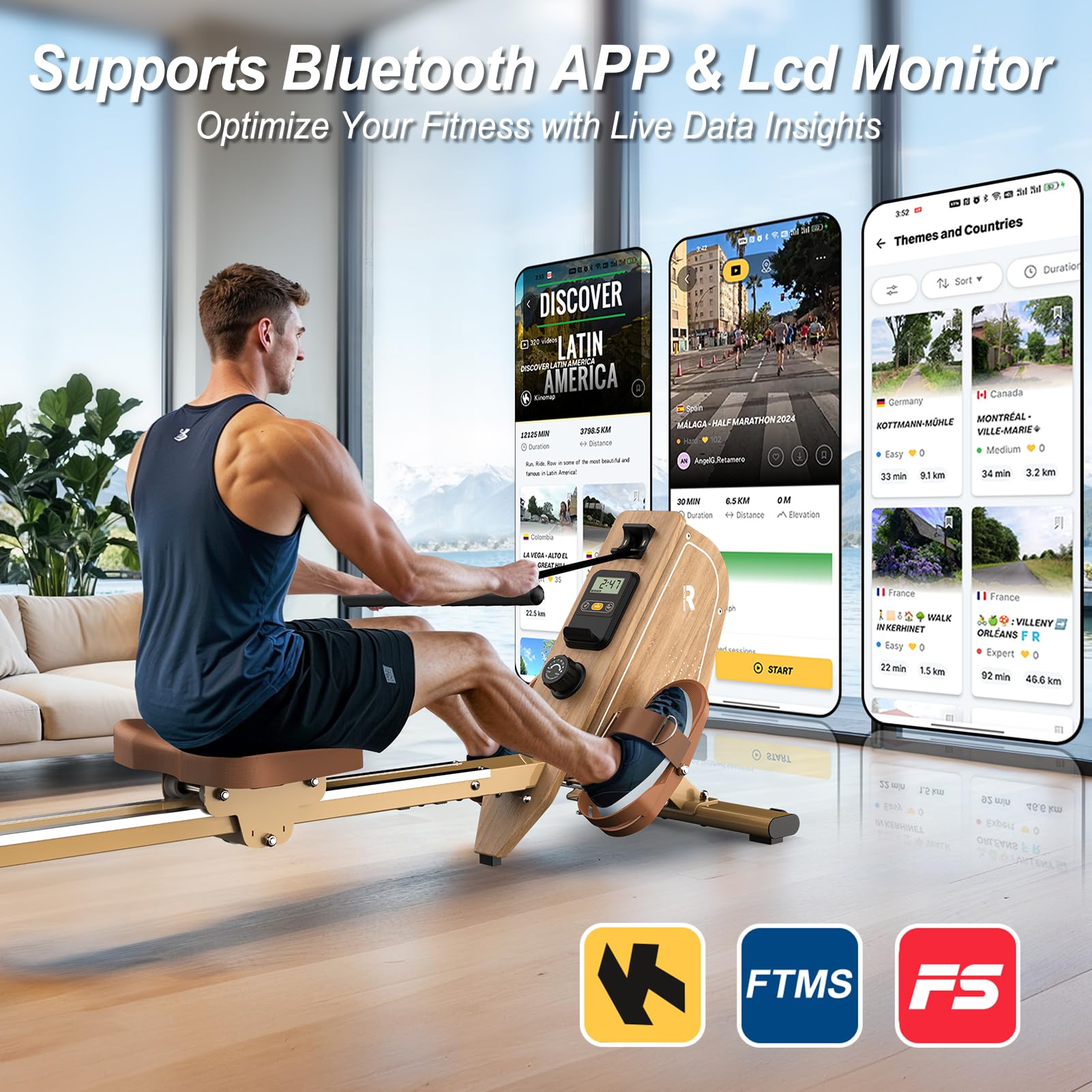 Rudergerät für Zuhause OR3,Magnetisches Rudergeräte mit Bluetooth Monitor,16 Resistance Levels,Kompaktes Rudergerät mit 160kg Gewichtskapazität,Vertikale Aufbewahrung,2 Jahre Garantie