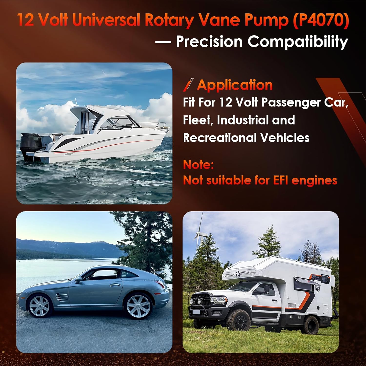 P4070 Universal Electric Fuel Pump, In-Line Rotary Vane Pump Fit For Passenger Car, Fleet, Industrial & Recreational Vehicles, Automotive Replacement 12V 4-6PSI 50GPH 1/4"-18 NPSF Inlet & Outlet - Image 2