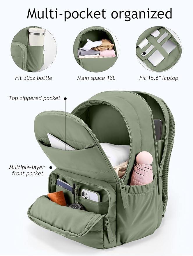 Mochila de viaje para mujer, portátil 15.6'', acolchada, resistente al agua miniatura 3