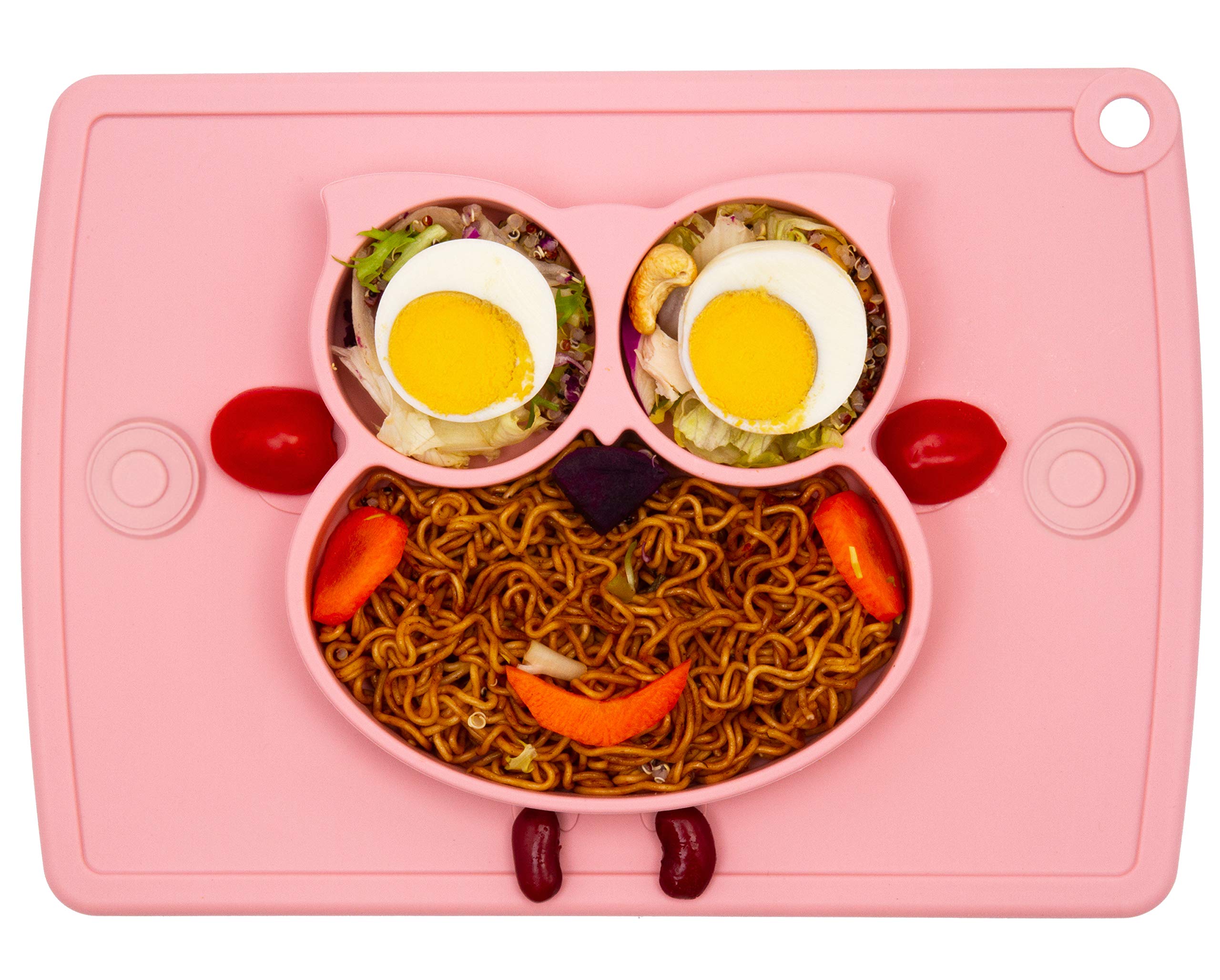 Qshare Toddler Plate, Portable Baby Plate for Toddlers and Kids, BPA-Free Strong Suction Plates for Toddlers, Dishwasher and Microwave Safe Silicone Placemat 11x8x1 inch