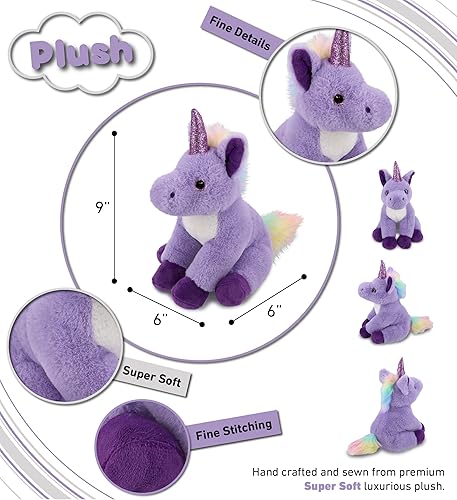 Miniatura 3 de DolliBu Peluche de unicornio morado – Unicornio suave para abrazar, adorable juguete de peluche de unicornio para jugar, lindo regalo de fantasía