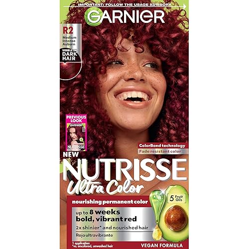 Garnier Hair Color Nutrisse Ultra Color Nourishing Creme, R2 Medium Intense Auburn (Goji Berry) Red Permanent Hair Dye, 1 Count (Packaging May Vary)