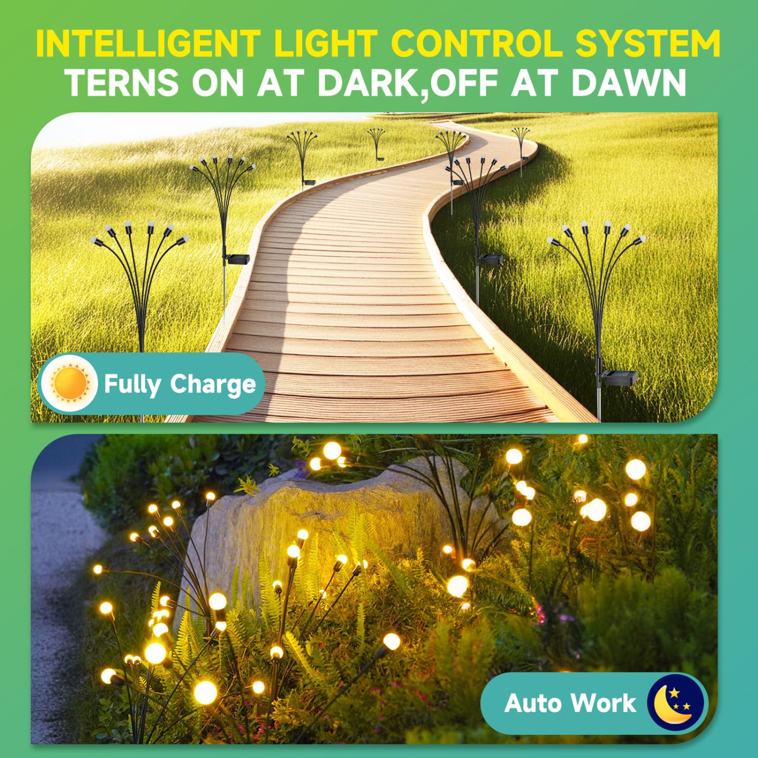 Aigostar LED Solar Garden Lights Outdoor 4 Pack, Warm White Waterproof Solar Path, Firefly - Image 4
