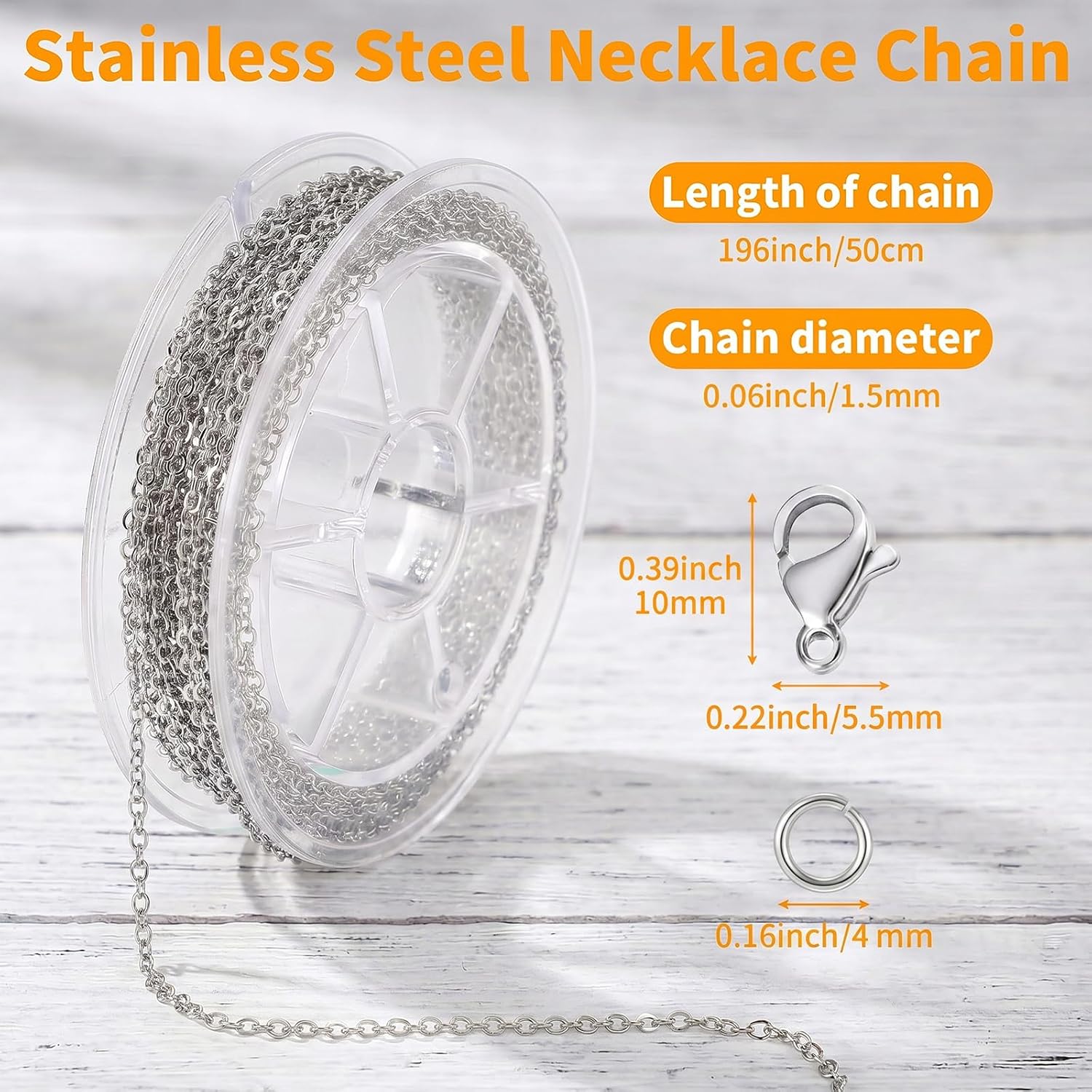 YBEATY 16.4ft Stainless Steel Gold Plated Chain, 1.5mm Flat Cable Link Spool Findings Roll with 20pcs Lobster Clasps 50pcs Jump Rings for Bracelet Keychain Pendant DIY Craft Jewelry Making Supplies