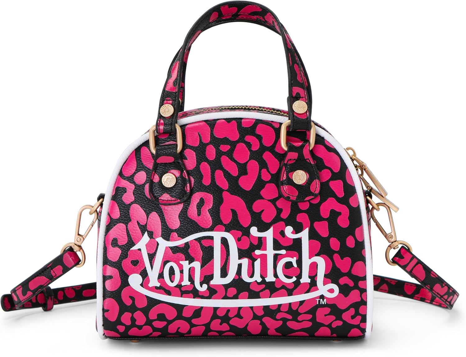 Von Dutch Womens Animal Print Bowling Bag Purse - Womens Handbag with Adjustable Strap, Spacious Interior, and Iconic Logo