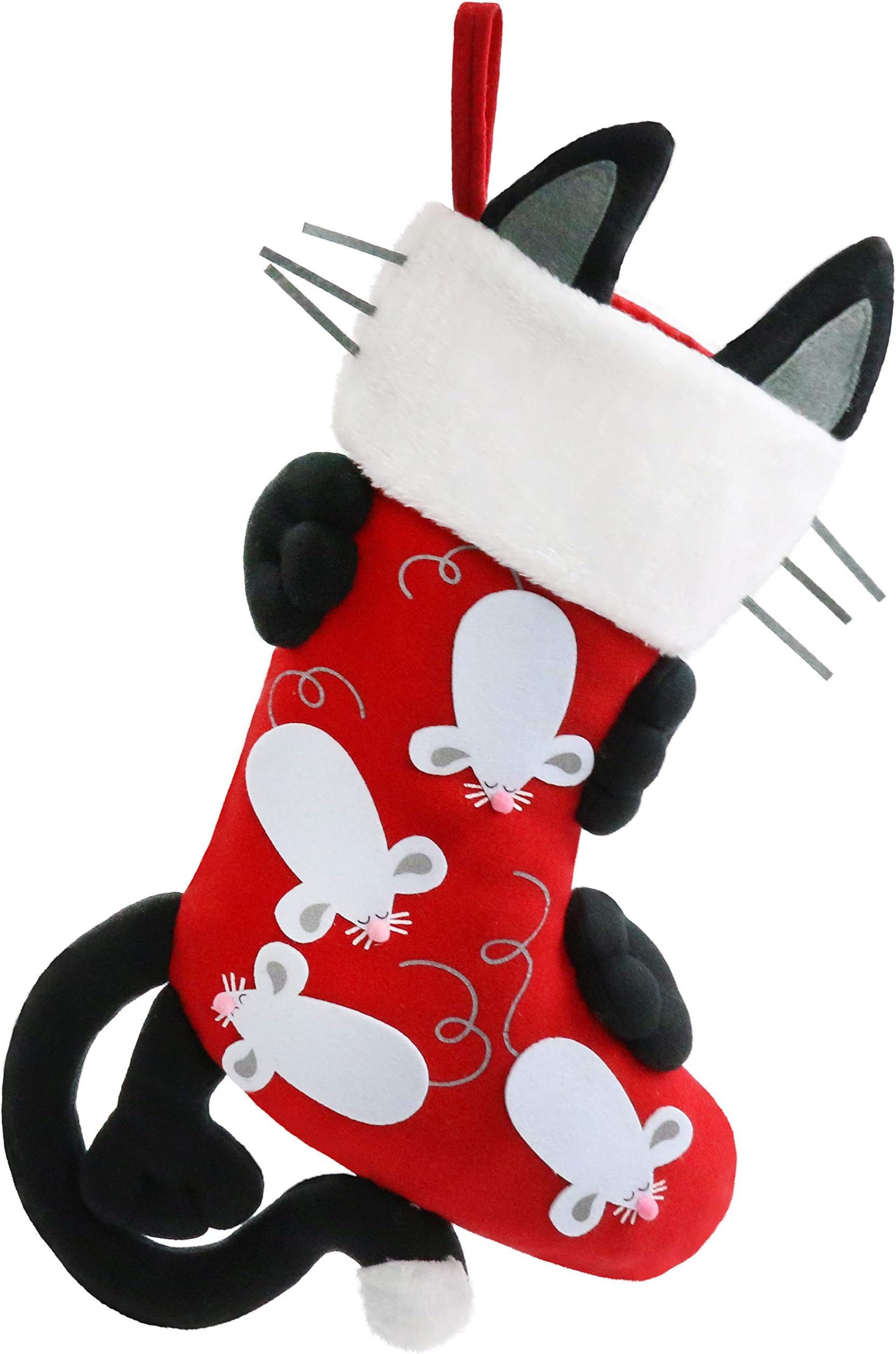 HouwsbabyCat Christmas Stocking 3D Pet Holder Kitty Ornament Gift Bags for Pets Party Ornament, Red, 18''