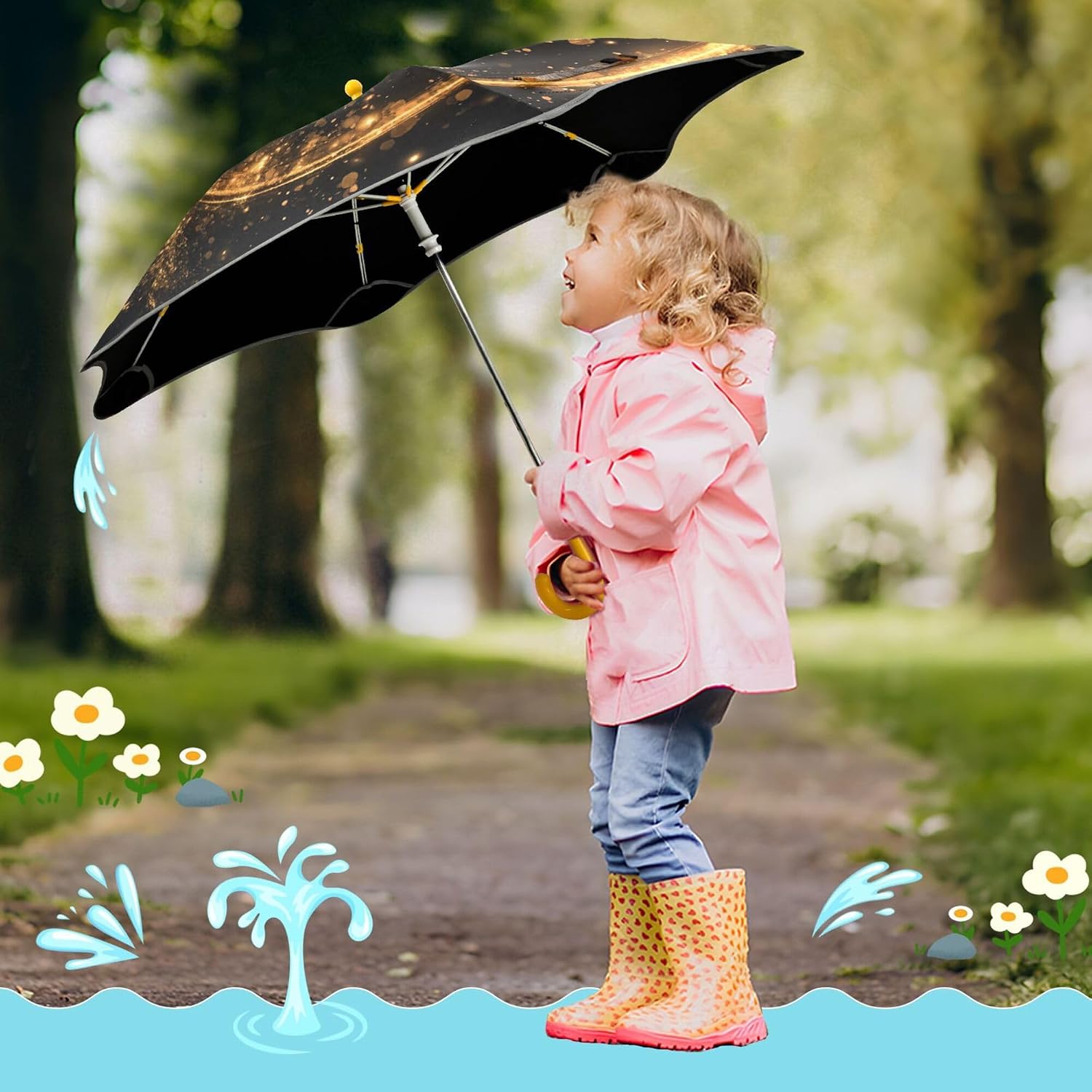 ALAZA Magic Fox Sitting Kids Umbrella for Girls Boys Toddler Children Rain & Sun Umbrella