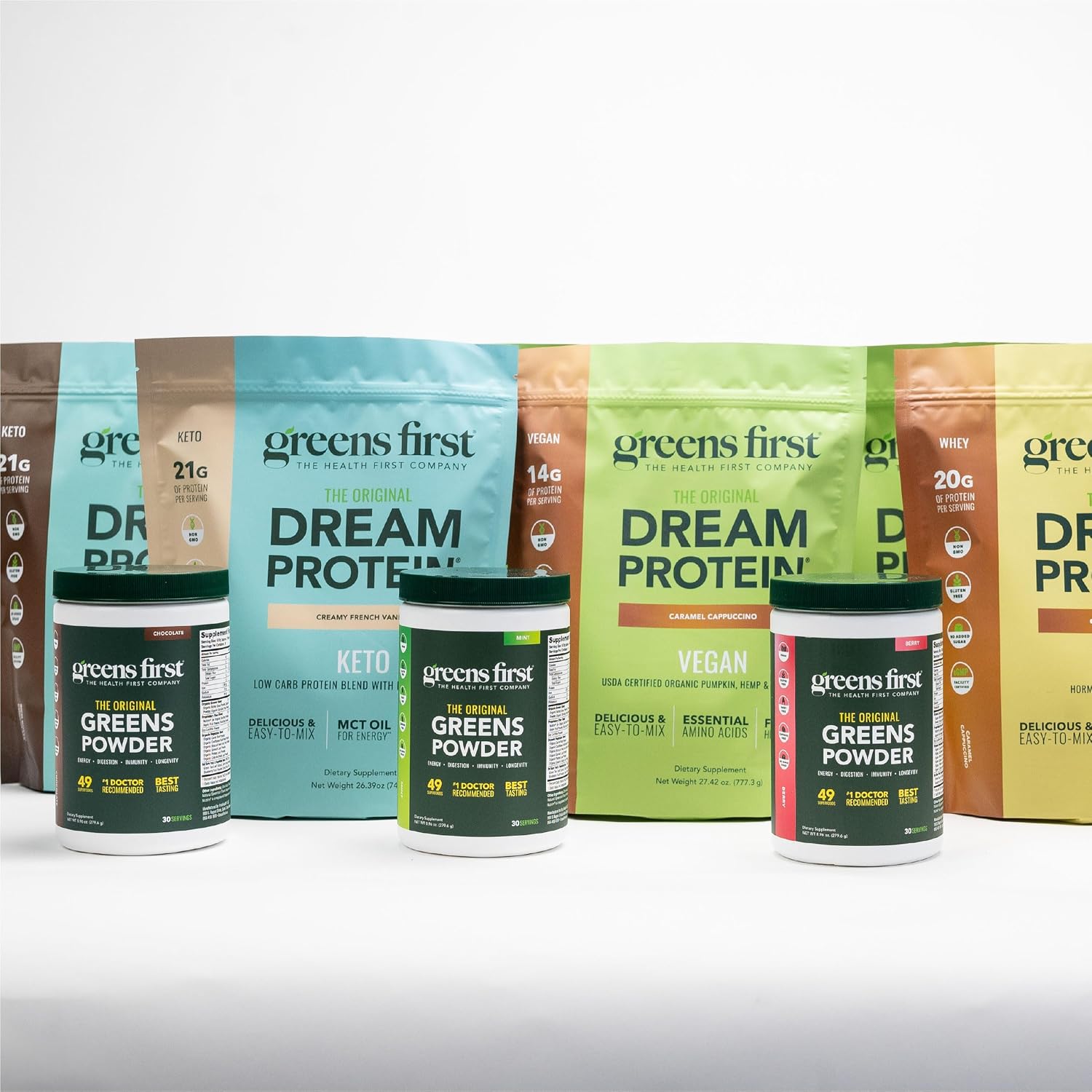 Greens First Dream Protein Powder Keto - 21g Protein Per Serving - Low Carb - with MCT Oil & Collagen - Non-GMO, Gluten-Free, Caffeine-Free (Rich Dutch Chocolate, 29.31 oz)