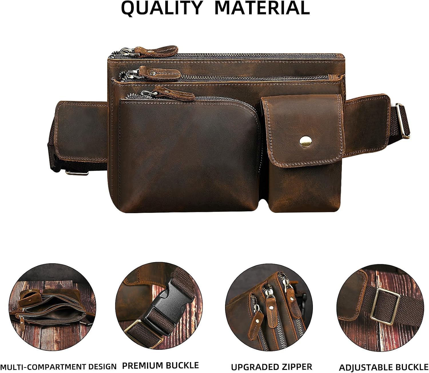 Thick Crazy Horse Leather Hiking Riding Travel Outdoor Belt Bag Fanny Waist Pack Small Phone Pouch For Men Women 380 (386 Brown)
