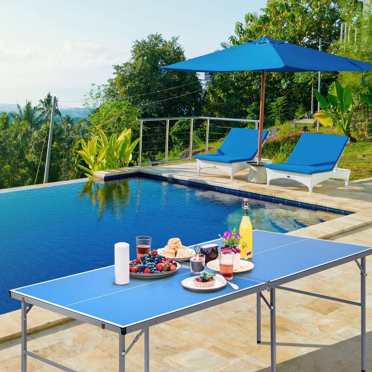 Goplus Foldable Ping Pong Table, 100% Preassembled, Table Tennis Table with Net, 2 Paddles, Ping Pong Balls, Portable Table Tennis Game Set for Indoor Outdoor