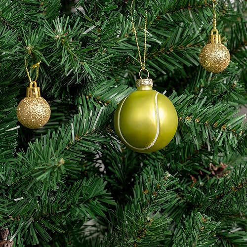 Miniatura 5 de Bola de tenis de Navidad de 2.36 pulgadas, adorno soplado de vidrio, decoración de pelota deportiva pintada a mano 2025 para árbol de Navidad,
