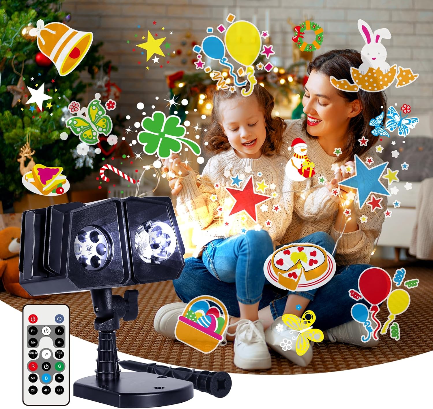 Projector Lights Outdoor with 16 HD Effects (3D Ocean Wave + Patterns), Waterproof IP65, Timer Function, RGB & Multicolor Landscape Light for Holiday, Birthday Party, Indoor Use