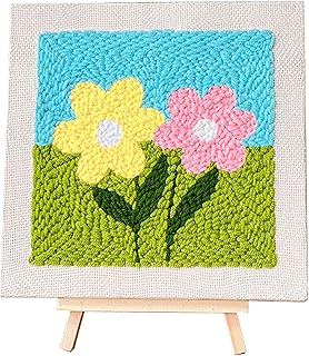 Allazone Punch Needle Kit Marco Kit Aguja Perforadora Punch Needle Cuadrada Kit de Bordado con Aguja Perforada con Estampado de Flores para Adultos Principiantes, Flores Amarillas y Rosas