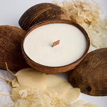 Scented Candles Clearance | Coconut Shell Soy Wax Candle with Wooden Wick | Candles for Home Decor | Gift Idea for Women 1, Caramel Island