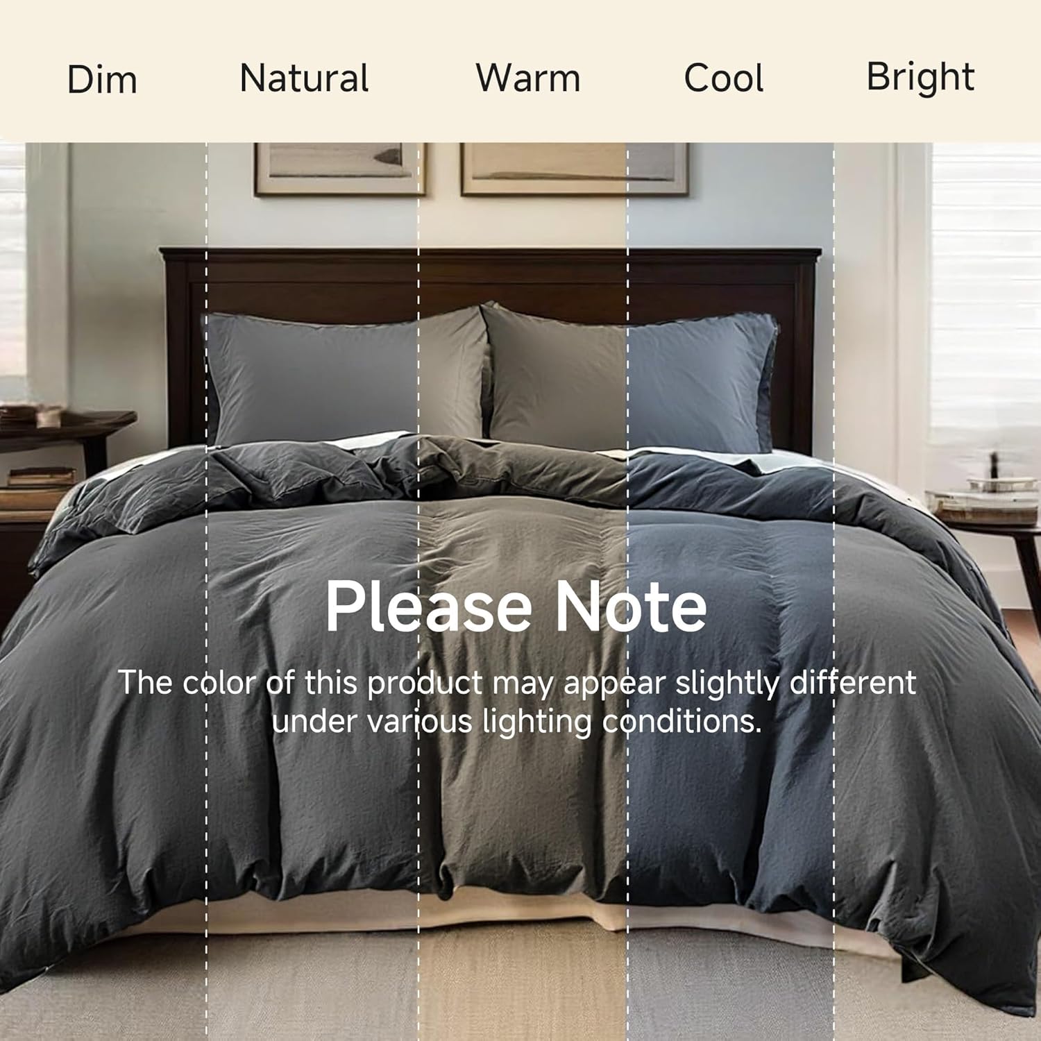 Flax Linen Duvet Cover Queen Size, 3PCS Natural French Linen Cotton Duvet Cover Set-1 Duvet Cover & 2 Pillowcases, Soft Breathable Comfy Linen Blend Bedding Set (Dark Grey, 88" X 92")