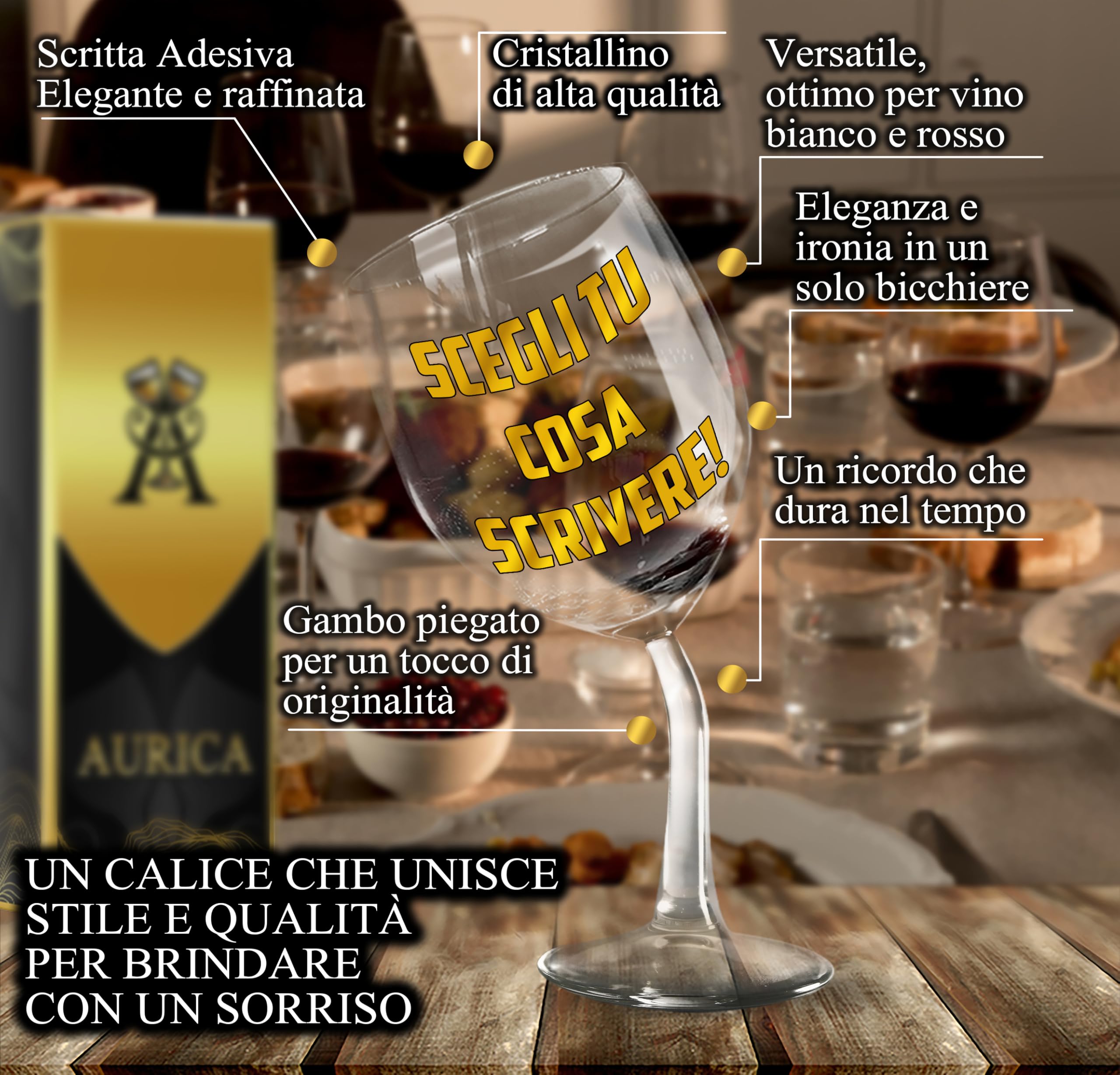 Calice Vino Personalizzato SCEGLI TU COSA SCRIVERE! - Bicchiere Piegato Da 440 ml - Idea Regalo Originale Per Uomo E Donna - Perfetto per Ogni Occasione