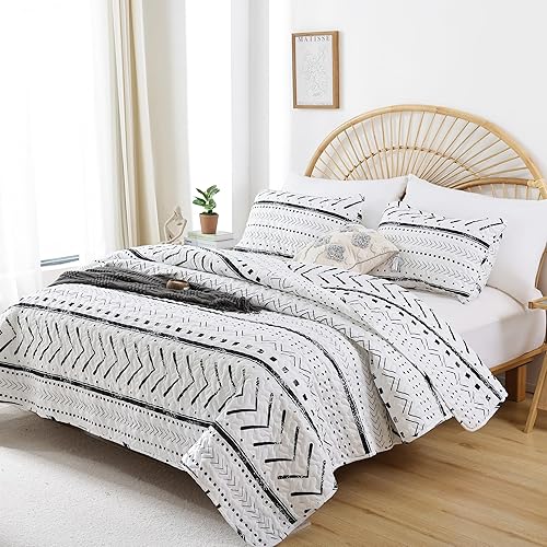 Miniatura 3 de Janzaa Juego de edredón de tamaño King, juego de edredón bohemio de 3 piezas, juego de edredón geométrico de microfibra con fundas de almohada,