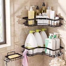 InArt Adhesive Shower Caddy, Black Stainless Steel Shower Shelves, No Drill Bathroom Organizer for Inside Shower, Rust Resistant Wall Storage Rack