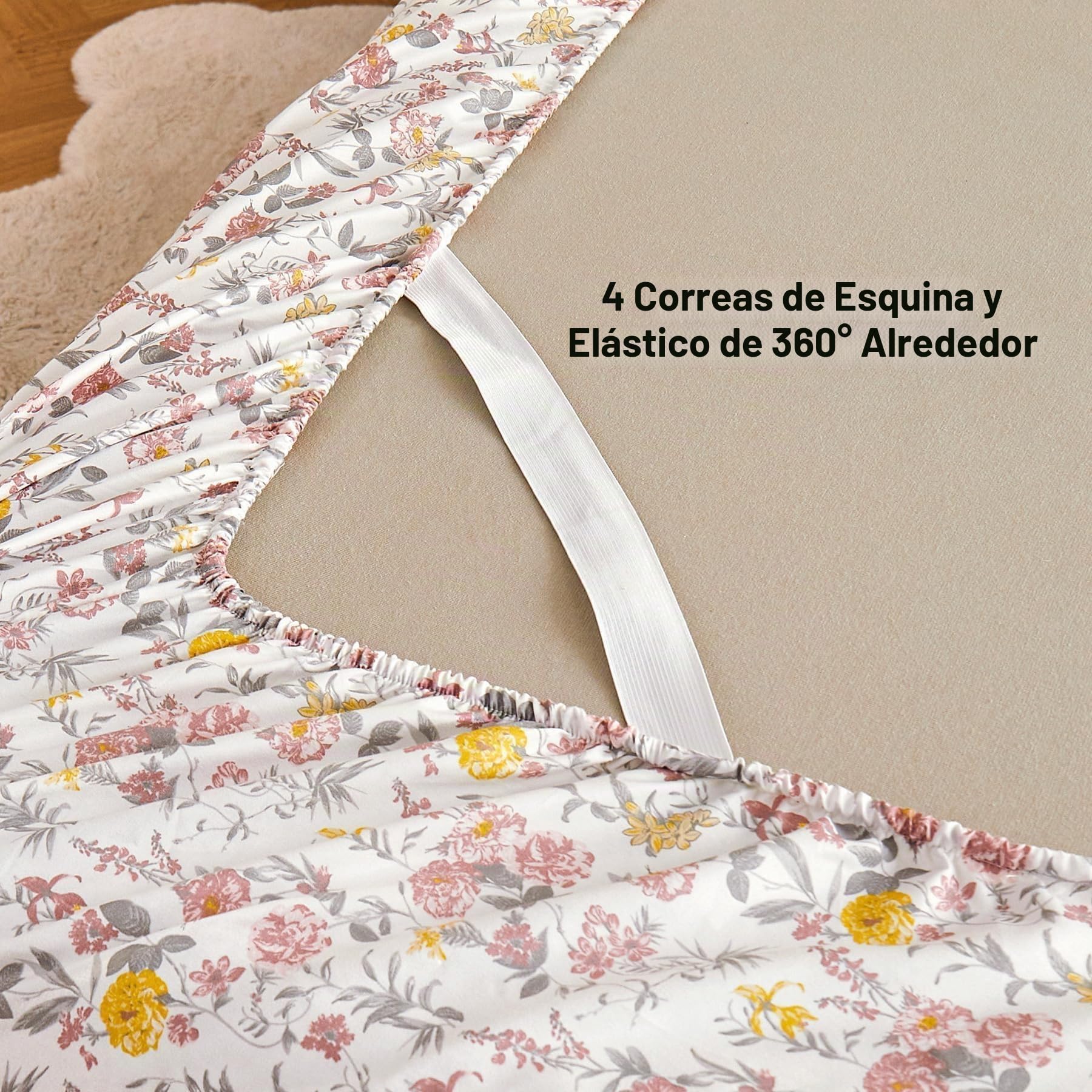 Viviland Juego de sábanas Florales tamaño Queen, 4 Piezas, Color Rosa y Amarillo, sábanas de Microfibra cepillada Suave y Transpirable, sábanas y Fundas de Almohada, sábanas bajeras sin Arrugas con