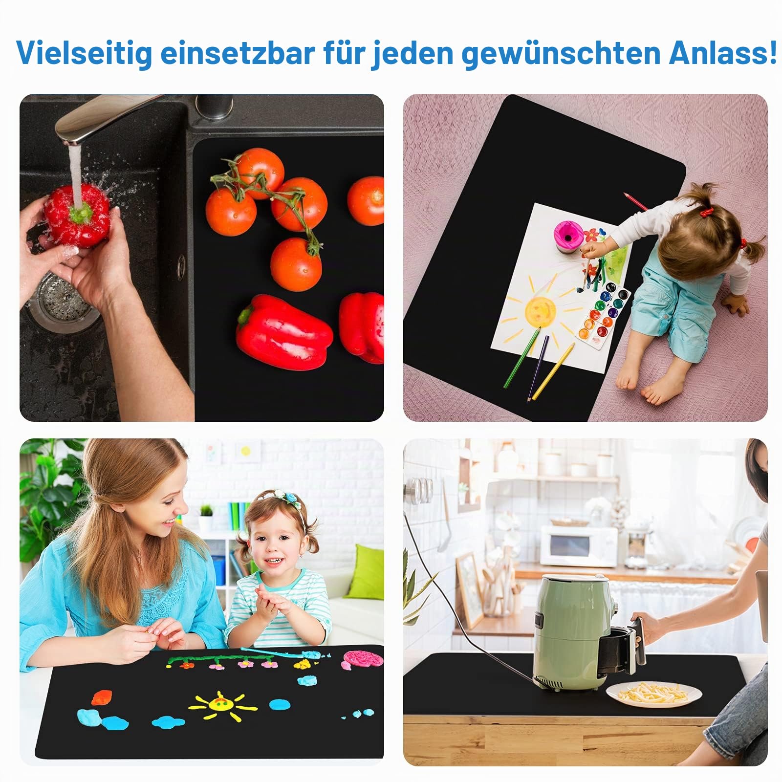 AECHY Silikonmatte Groß 90x60x0,2 cm, Mehrzweck-Silikonmatte, 2mm Dicke Hitzebeständige Matte, Küchenthekenmatte, Wasserdichte Rutschfeste Silikonmatten für Küchentheken, Schwarz