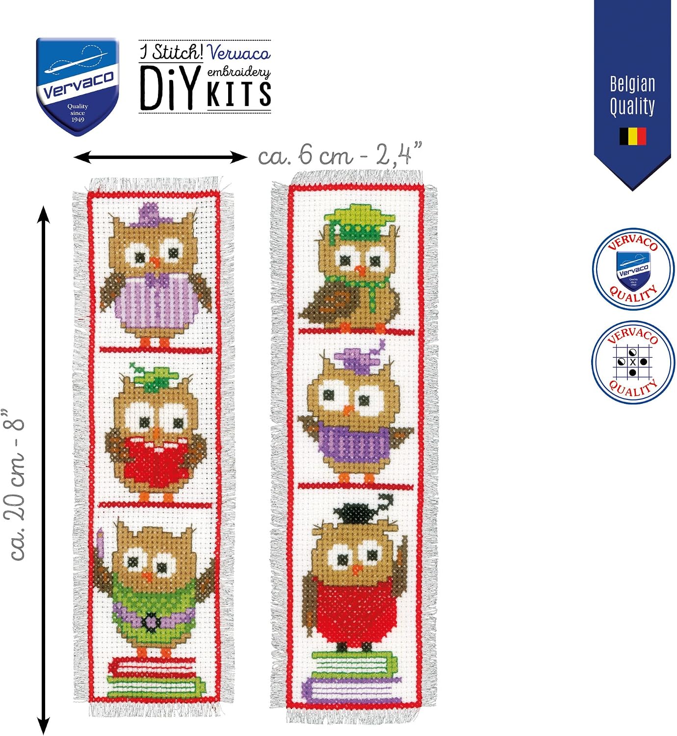 Vervaco Cross Stitch Bookmark Kit Owls (Set of 2) 2.4" x 8"