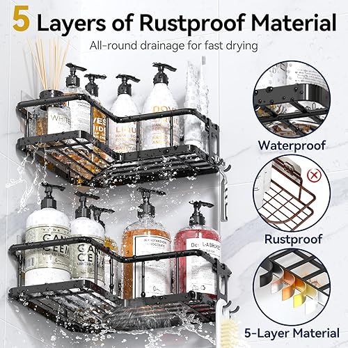 Miniatura 4 de YASONIC Organizador de ducha esquinero, paquete de 3 estantes de ducha adhesivos de acero inoxidable a prueba de óxido con soporte para jabón,