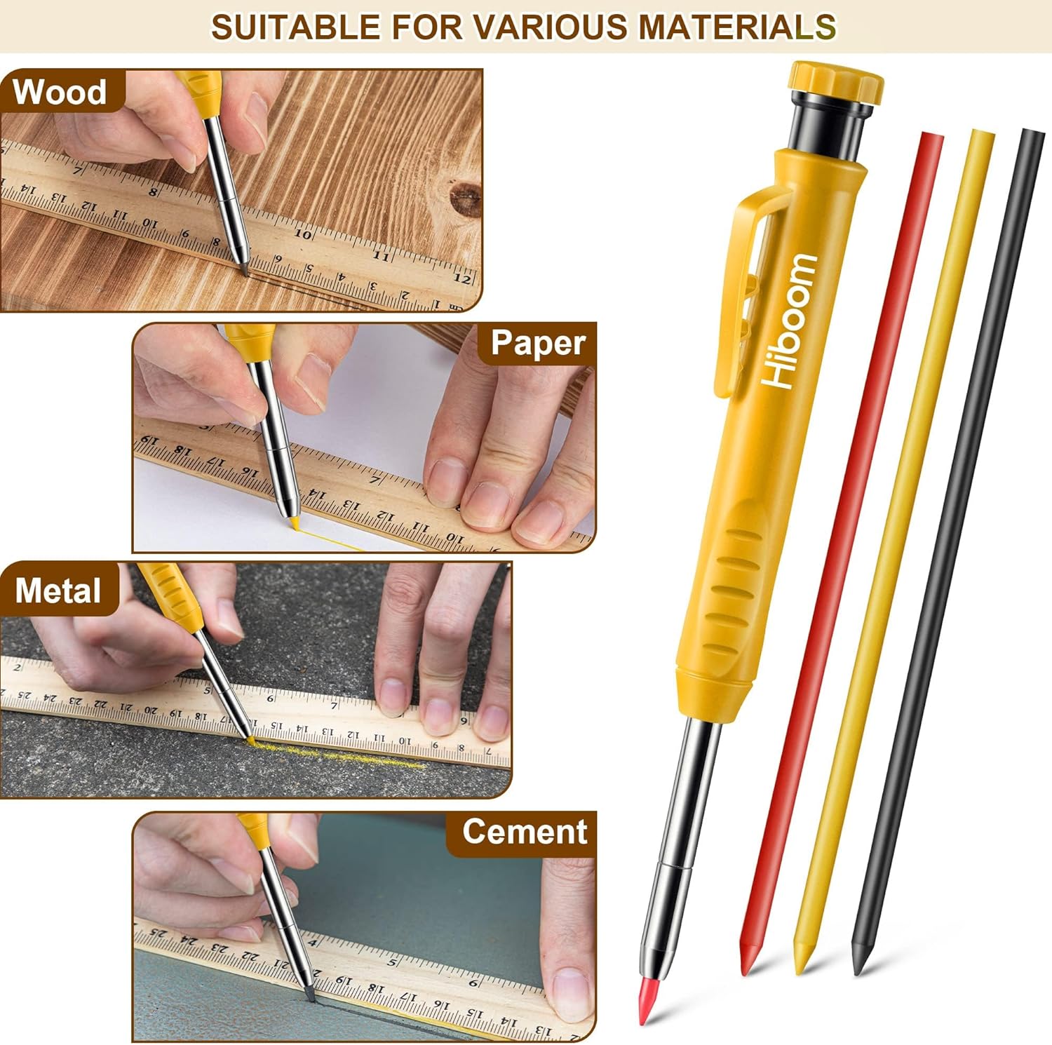 Solid Carpenter Pencils with Pencil and 18 Refills, Long Nose