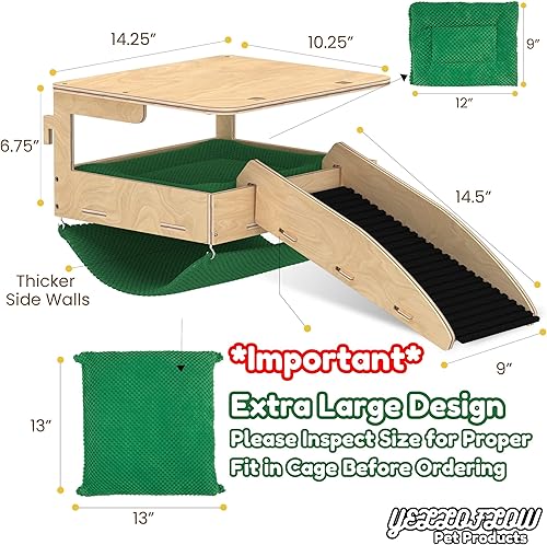Miniatura 5 de YELLOFLOW Combo de escondite y hamaca de conejillo de indias, diseño de doble estilo, madera de abedul natural grande de 14 x 10 pulgadas, hamaca de