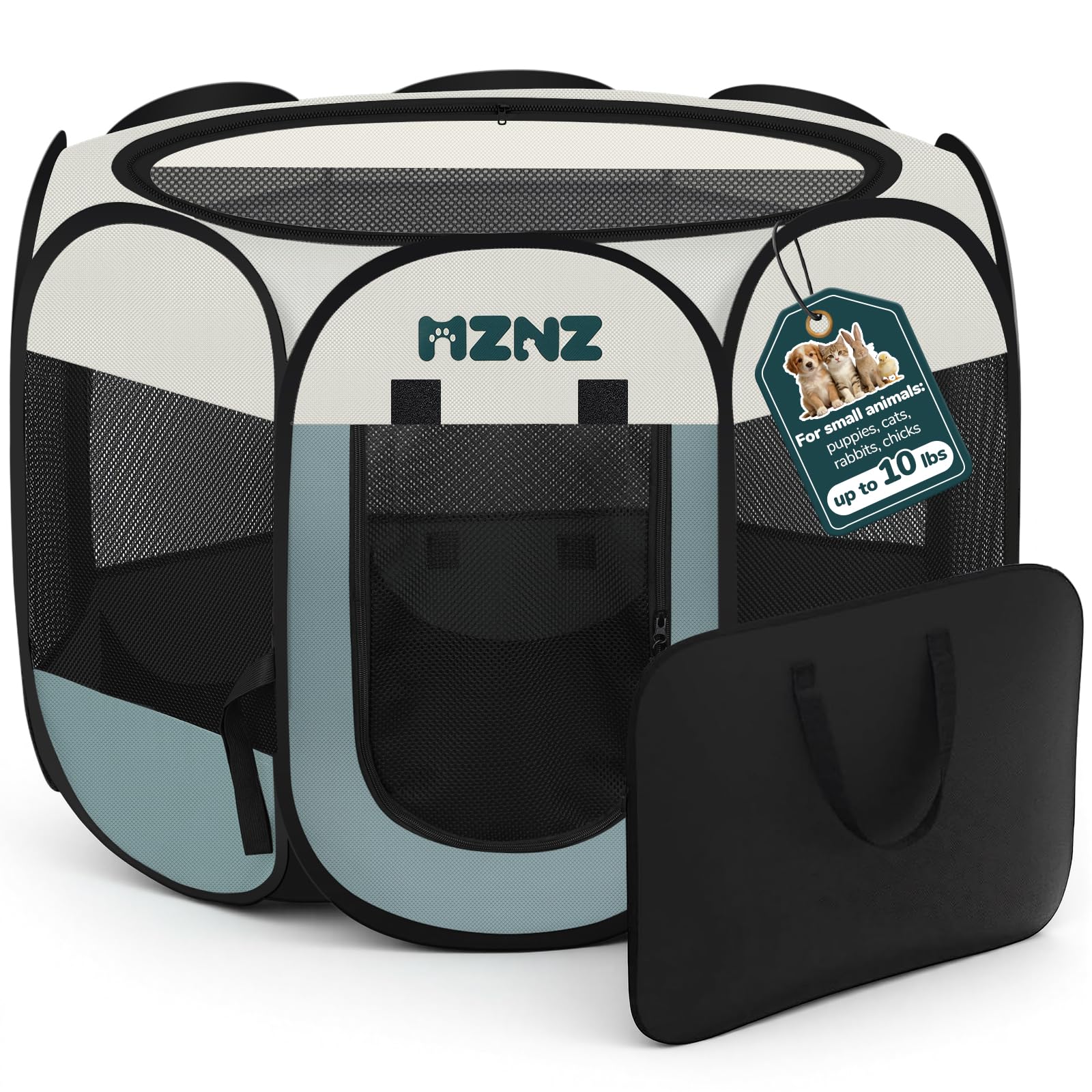 Dog Cat Playpen, Portable Small Animal Playpen Crate Indoor for Dogs Cats Rabbits, Foldable Guinea Pigs Bunny Cage Enclosure for Outdoor, Pop Up Dogs Cats Tent Kennel with Carrying Case, Grey