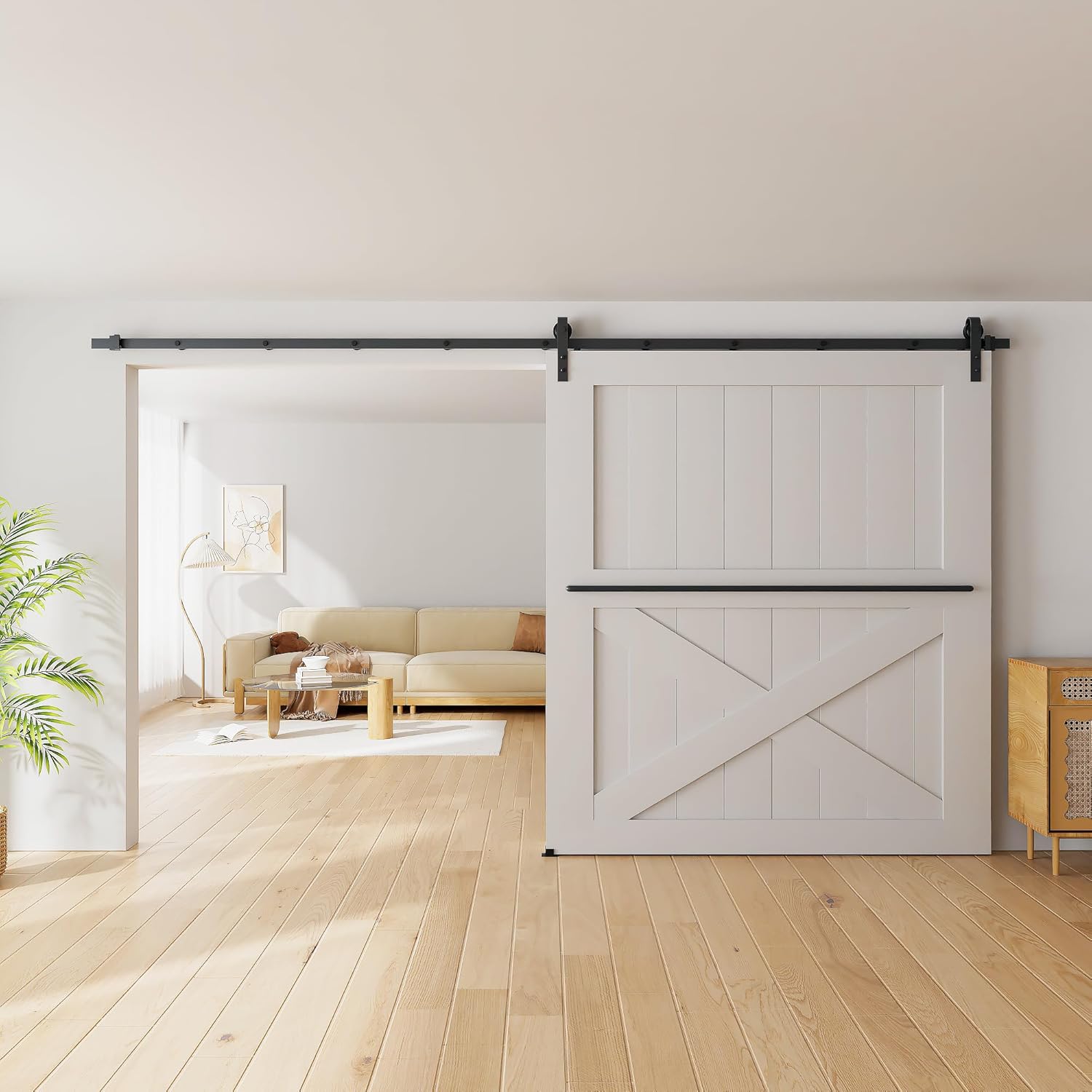 DonYoung 12FT Sliding Barn Door Hardware Kit, Heavy Duty Barn Door Track Kit Fit Single 72" Width Door Panel, Smooth and Quiet Sliding, Easy to Install, Doors Not Included (12FT Single Door Kit)