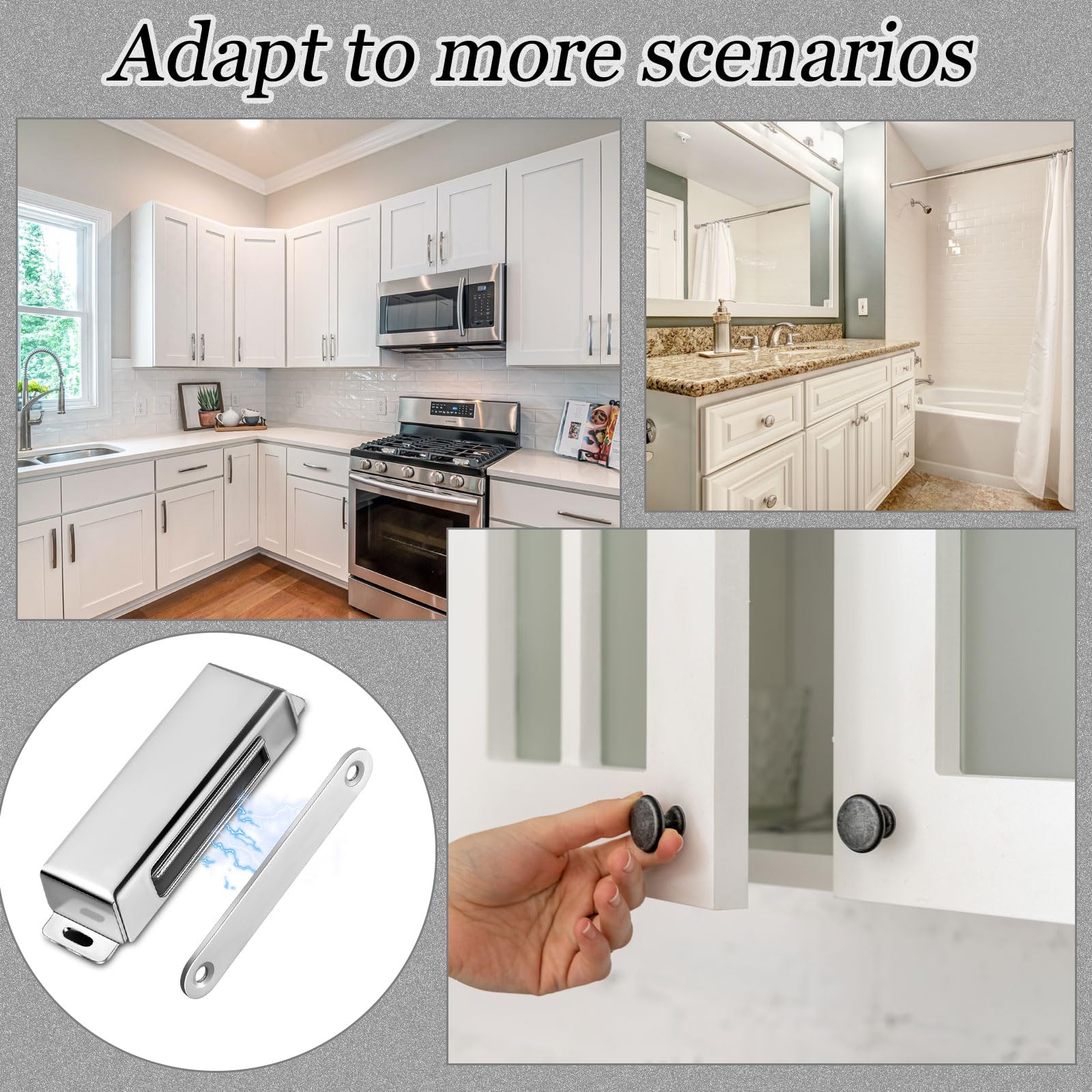 Yaocom 2 cierres magnéticos para puerta, 150 libras, acero inoxidable, resistentes, fuertes imanes magnéticos para armario, armario, cocina, baño, habitación automática (2.95 pulgadas)