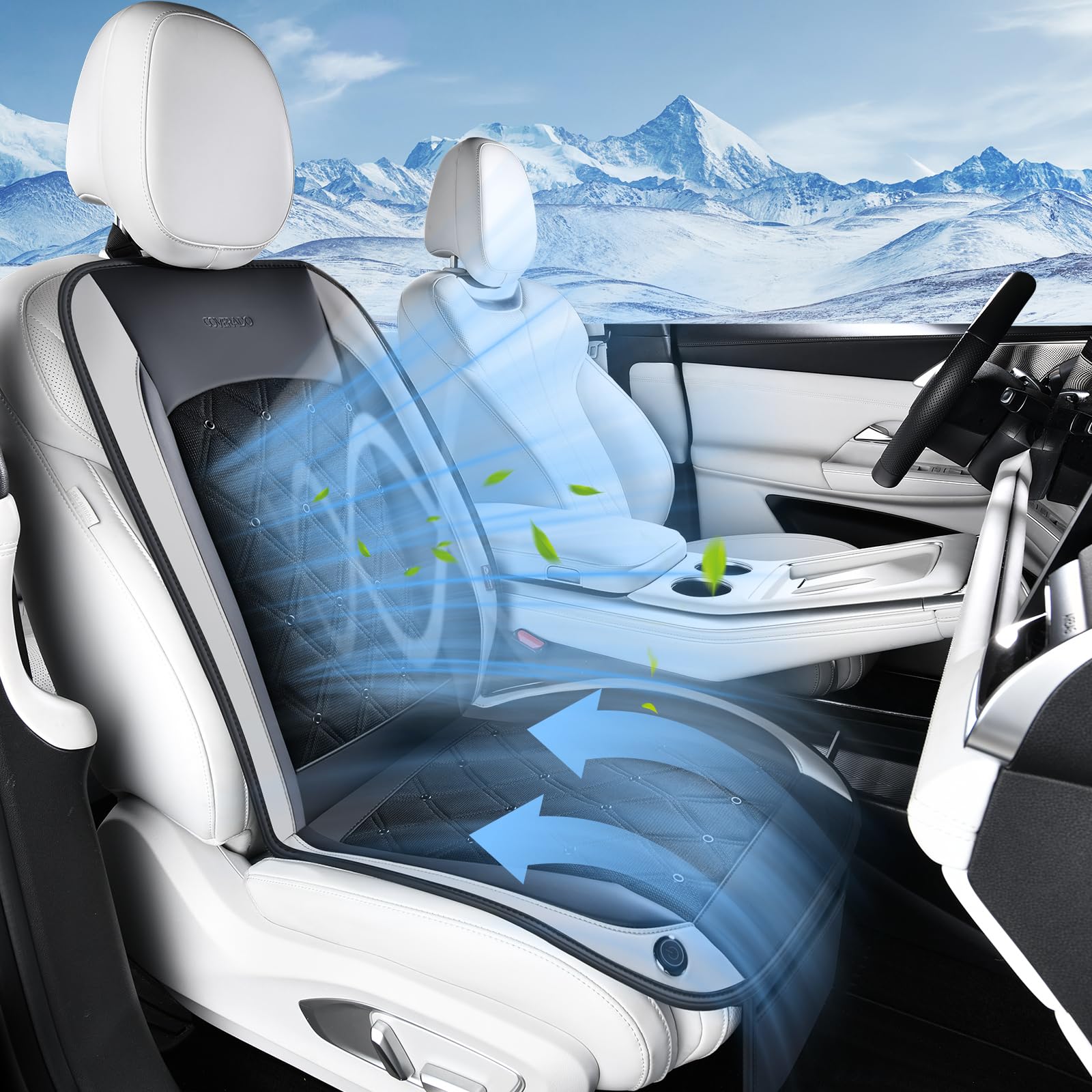 Coverado Housse de siège de Voiture rafraîchissante, 12 V-24 V, ventilée - 3 Vitesses réglables - Ajustement Universel pour Voiture, SUV, Camion, camionnette