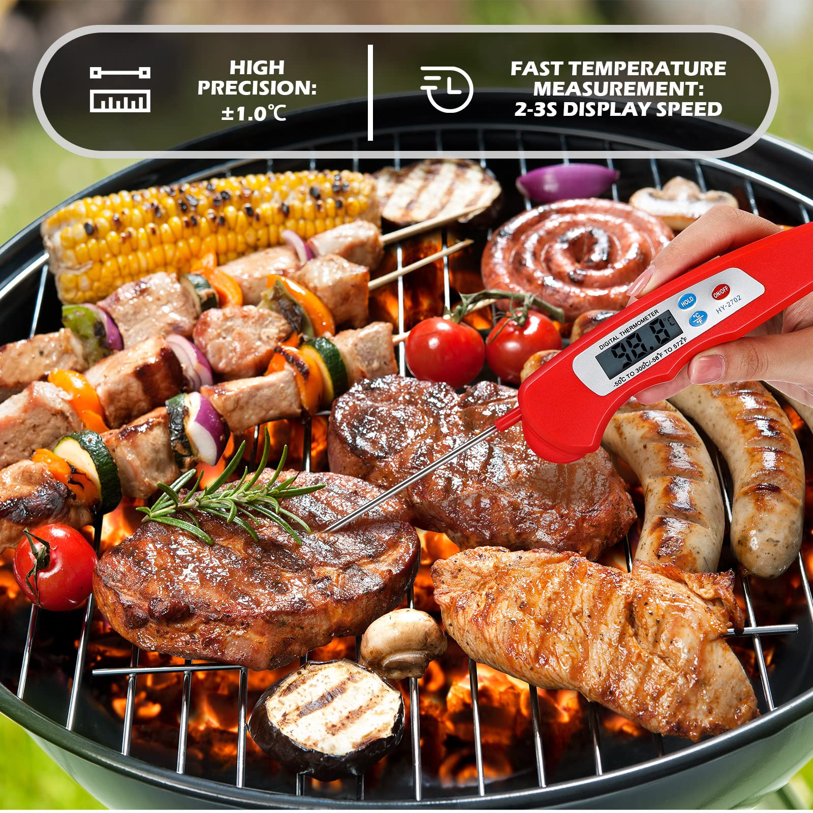 Termómetro digital de carne de 6 piezas plegable de lectura instantánea termómetro de alimentos impermeable digital sonda de alimentos con imán para parrilla cocinar alimentos barbacoa asado pavo