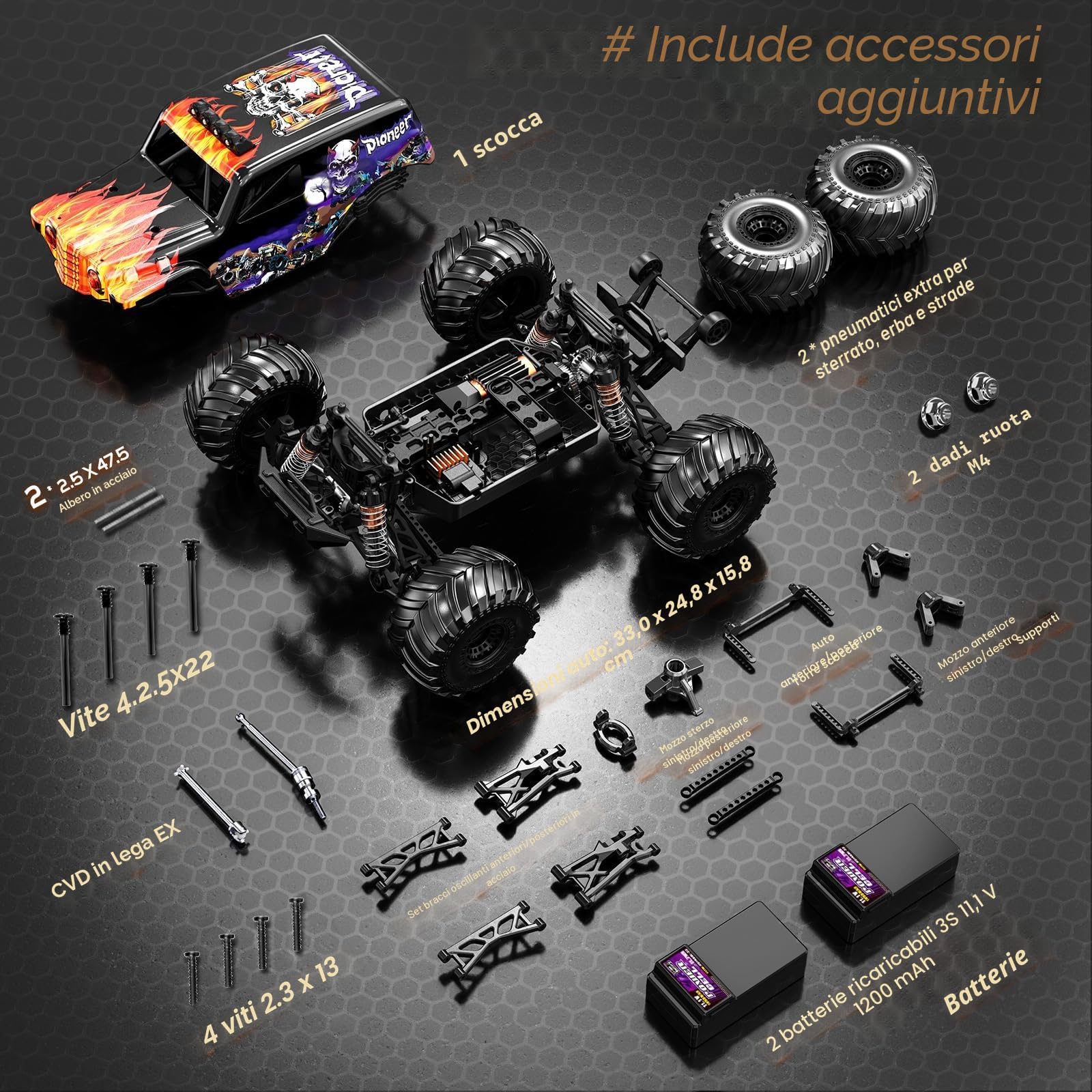 Macchina Telecomandata Professionale Brushless 1:14, RC Car 4WD Off-Road 68 km/h con Ammortizzatori a Olio, 2 Batterie 3S LiPo 1200mAh, Macchina Radiocomandata ad Alte Prestazioni per Adulti