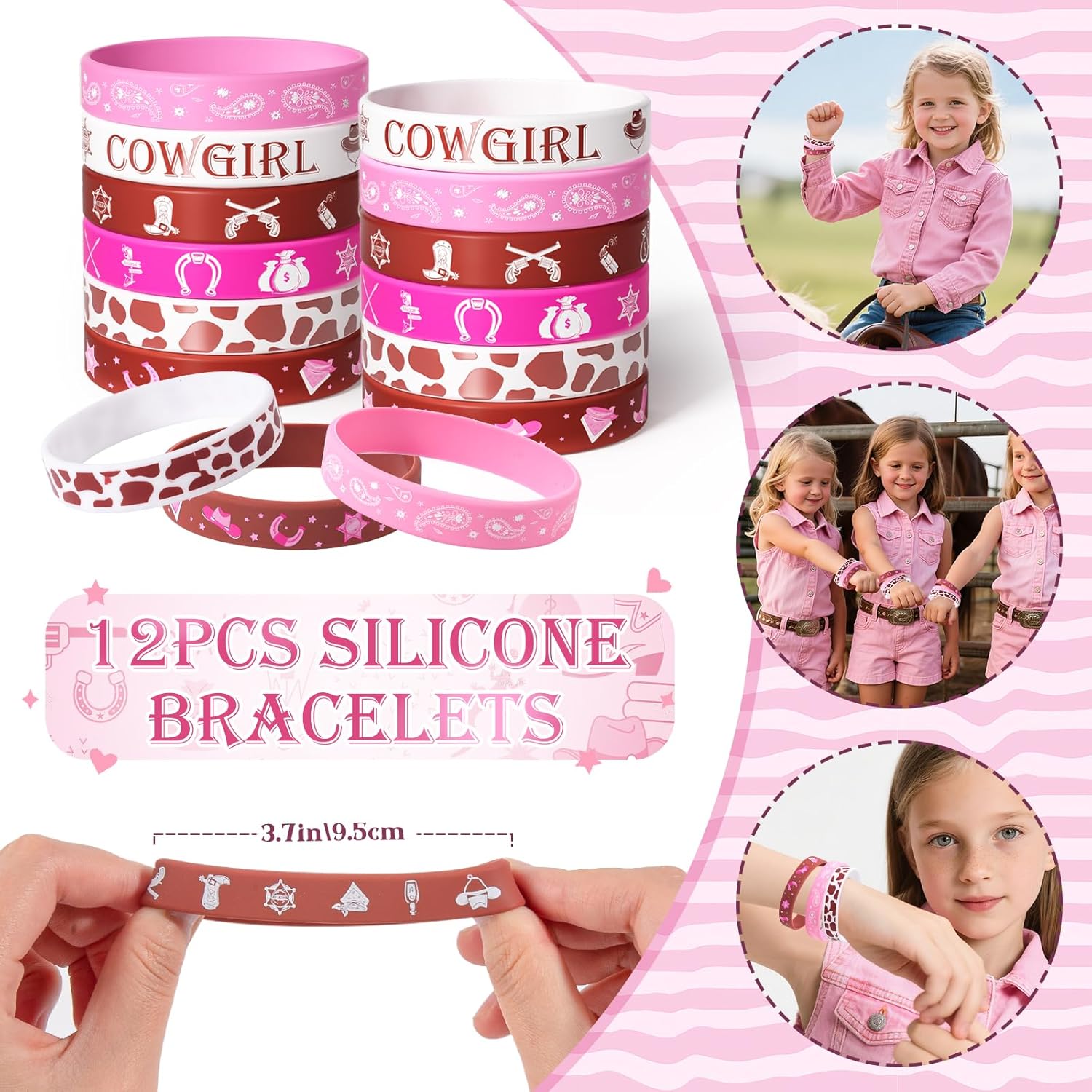 Winrayk 124Pcs Cowgirl Party Favors Hot Pink Birthday Supplies for Girls, Gift Bags Straws Silicone Wristband Mini Hat Keychain Tattoo Sticker, Hot Pink Rodeo Horse Disco Cowgirl Party Favors Supplies