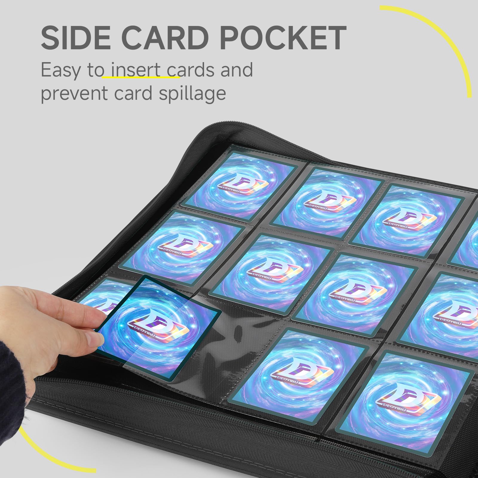 Classeur pour cartes à collectionner avec fermeture éclair, 12 poches, classeur de 720 pochettes double face, album de cartes pour MTG, TCG, cartes de sport, cartes de jeu, noir