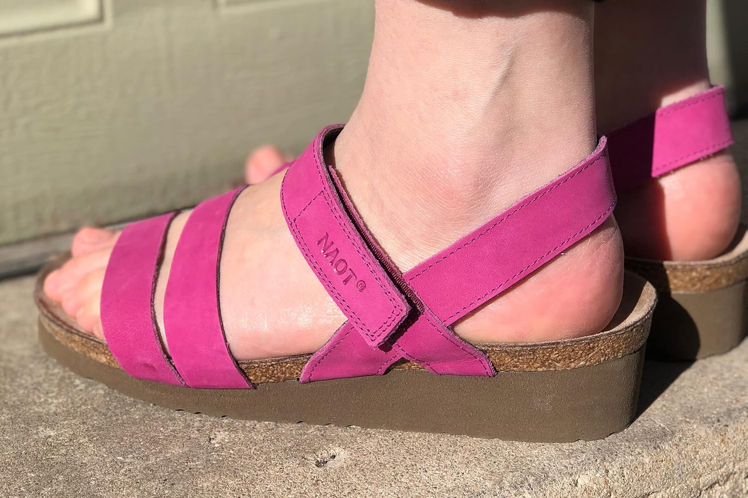 NAOT Kayla Women's Sandals – 3-Strap Support with Backstrap, Cork-Latex Footbed, Arch Support – Comfortable for All-Day Walking Pink Plum Nubuck 7-7.5 N-M US - Image 2